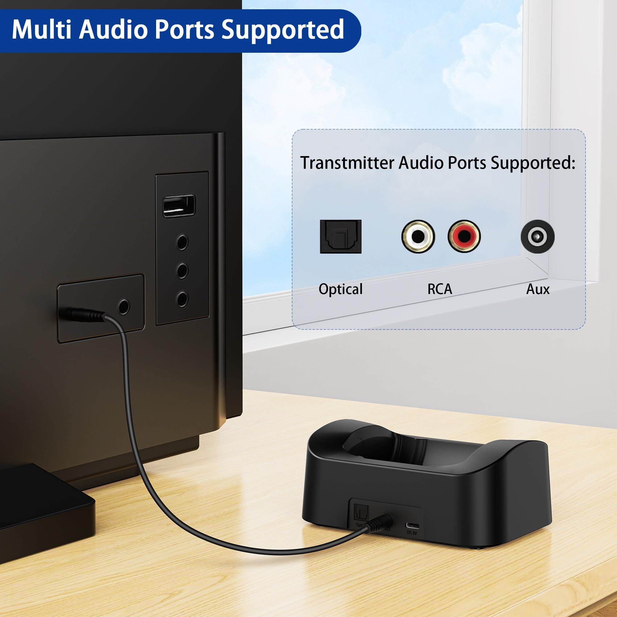 BESIGN BTH02 Wireless Bluetooth Headphones for TV Watching - 100ft Range, No Audio Delay, with Charging Dock - Ideal for Seniors & Home Entertainment
