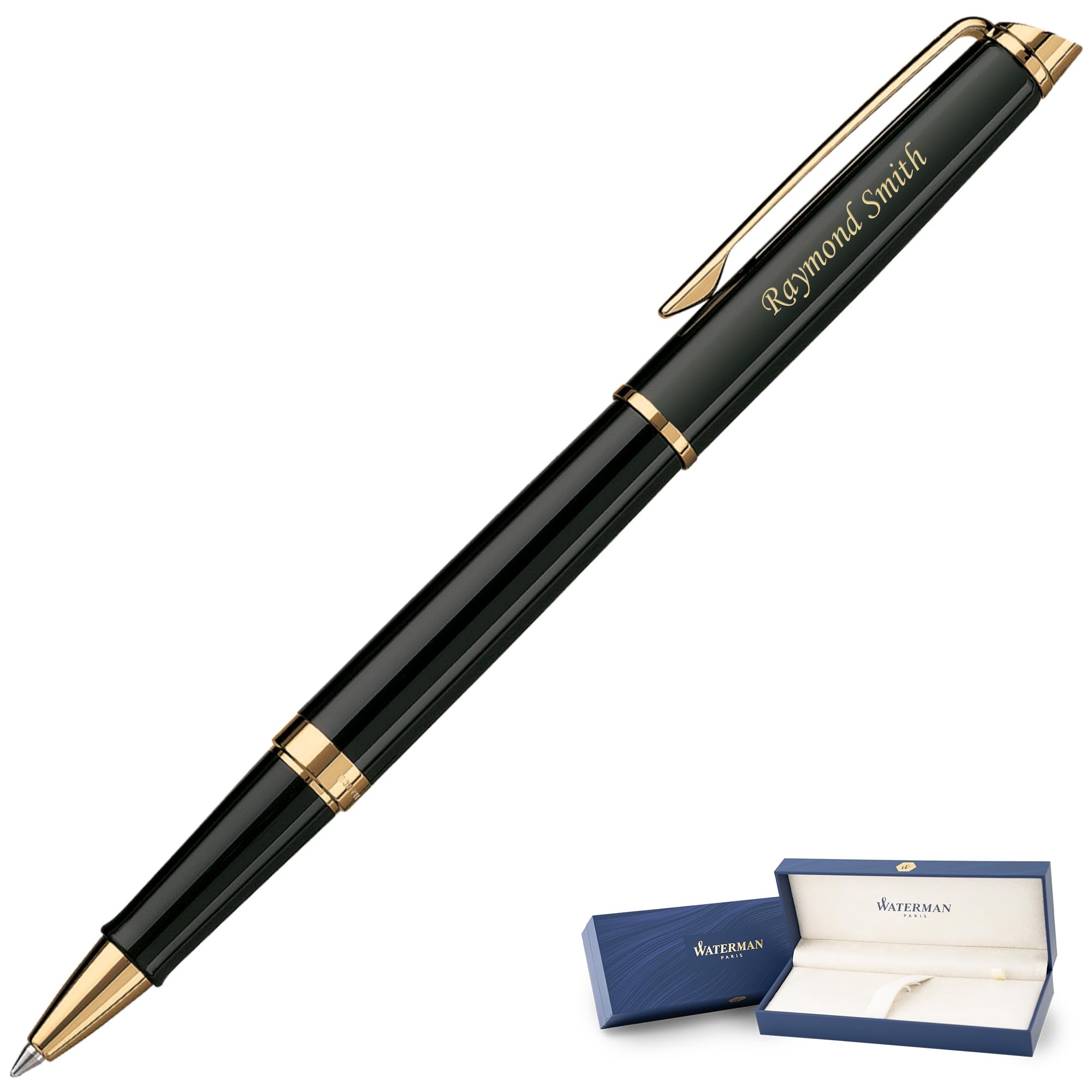Personalized Waterman Hemisphere Black & Gold Rollerball Pen - Custom Engraved Gift for Friends, Family & Colleagues | Luxury Writing Instrument for Business, Graduation & Special Occasions