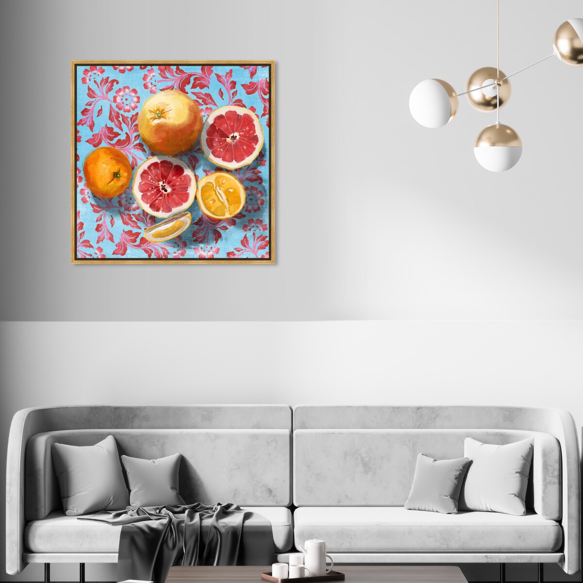 Tropical Citrus Still Life Blue Framed Canvas Wall Art Print - Sour Fruit Kitchen Decor for Cabin & Lodge - Perfect for Farmhouse, Dining Room & Country Style Homes