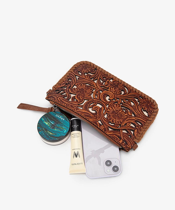 Trinity Ranch Genuine Leather Tooled Crossbody Purse for Women - Western Boho Handbag with Adjustable Strap - Perfect for Daily Use, Travel & Outdoor Events