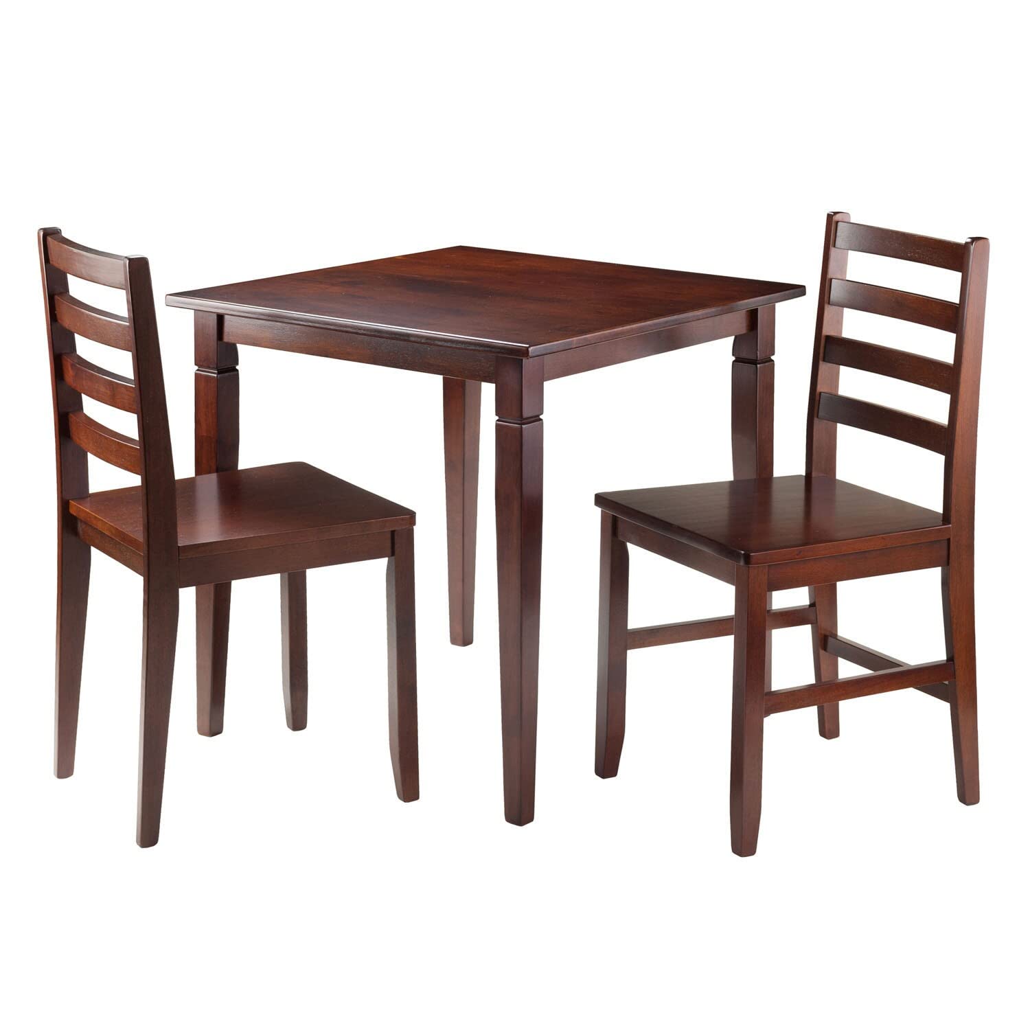 Winsome Kingstate Dining Table Set with 2 Hamilton Ladder Back Chairs, Brown Wood Kitchen Table for Small Space Dining Room, Breakfast Nook or Apartment