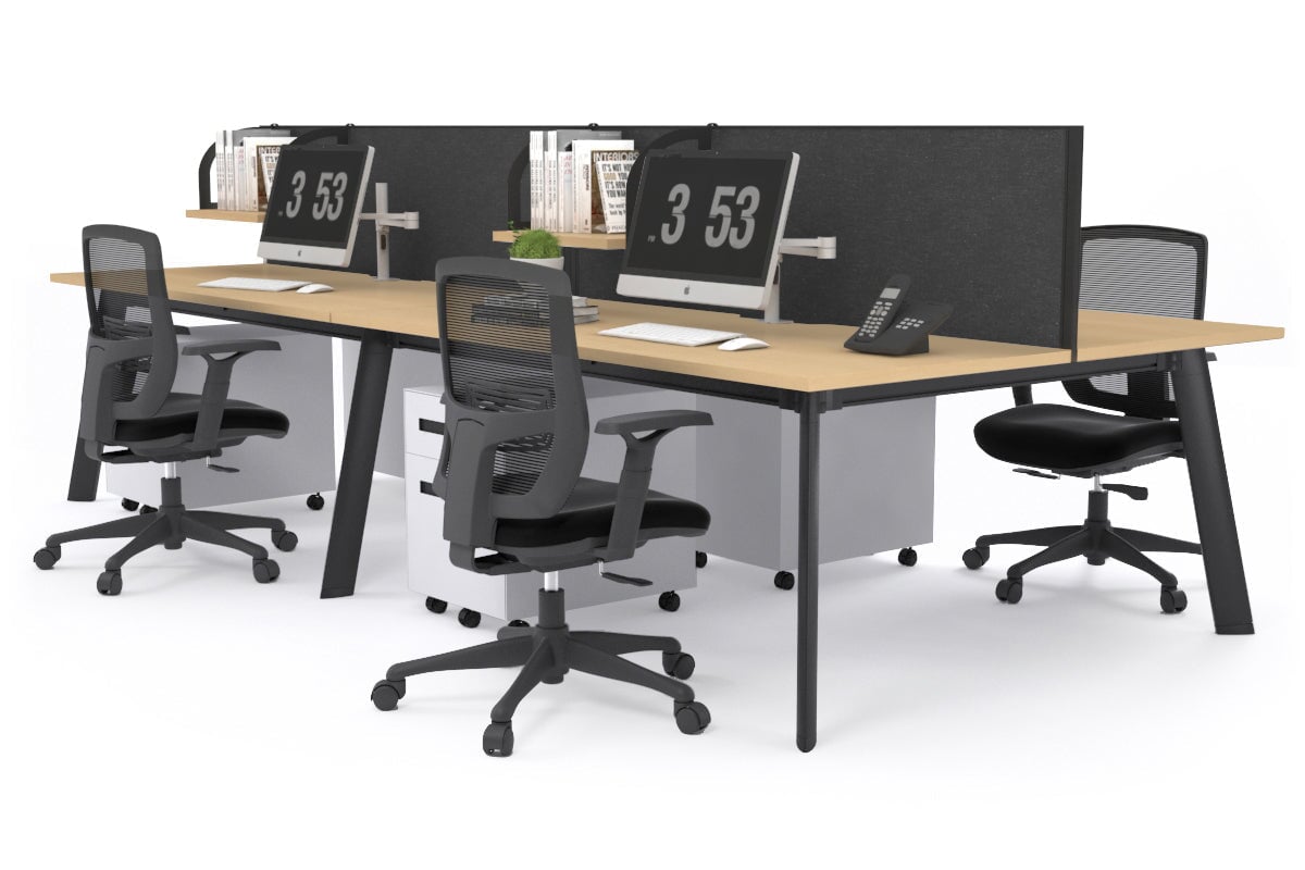 4-Person Black Frame Workstation with Cable Management - 1600L x 800W Office Desk for Team Collaboration | Perfect for Open Offices, Coworking Spaces & Home Offices