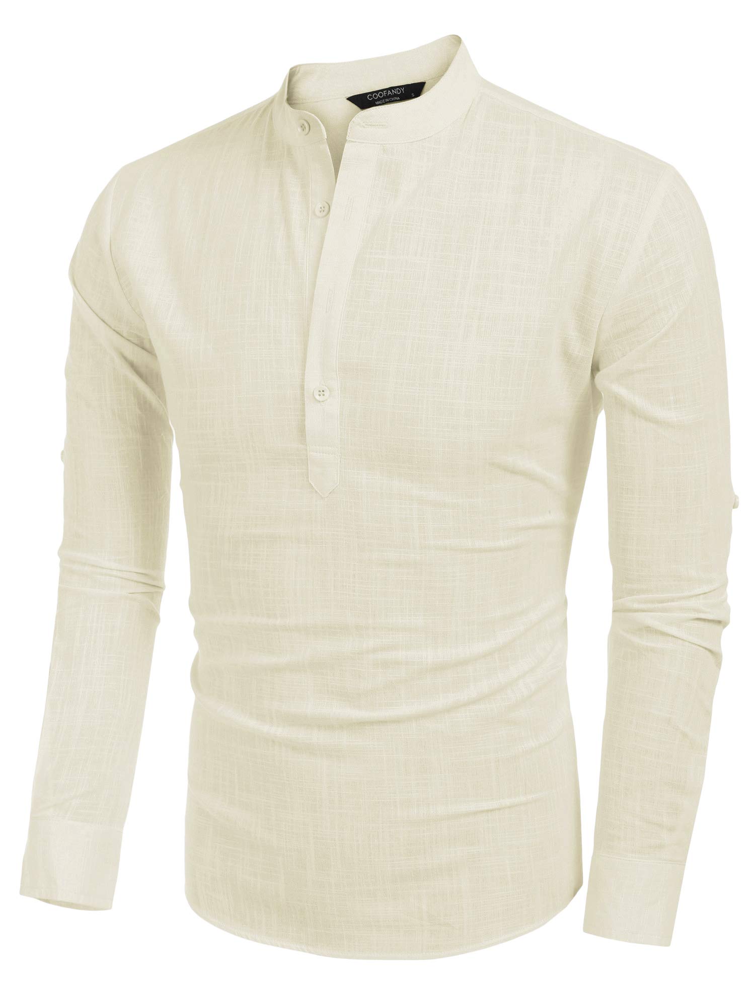 COOFANDY Men's Cotton Linen Henley Shirt - Long Sleeve Casual Beach T-Shirt for Men | Breathable Summer Shirt, Boho Style, Hippie Fashion | Perfect for Beach Outings, Music Festivals & Casual Wear