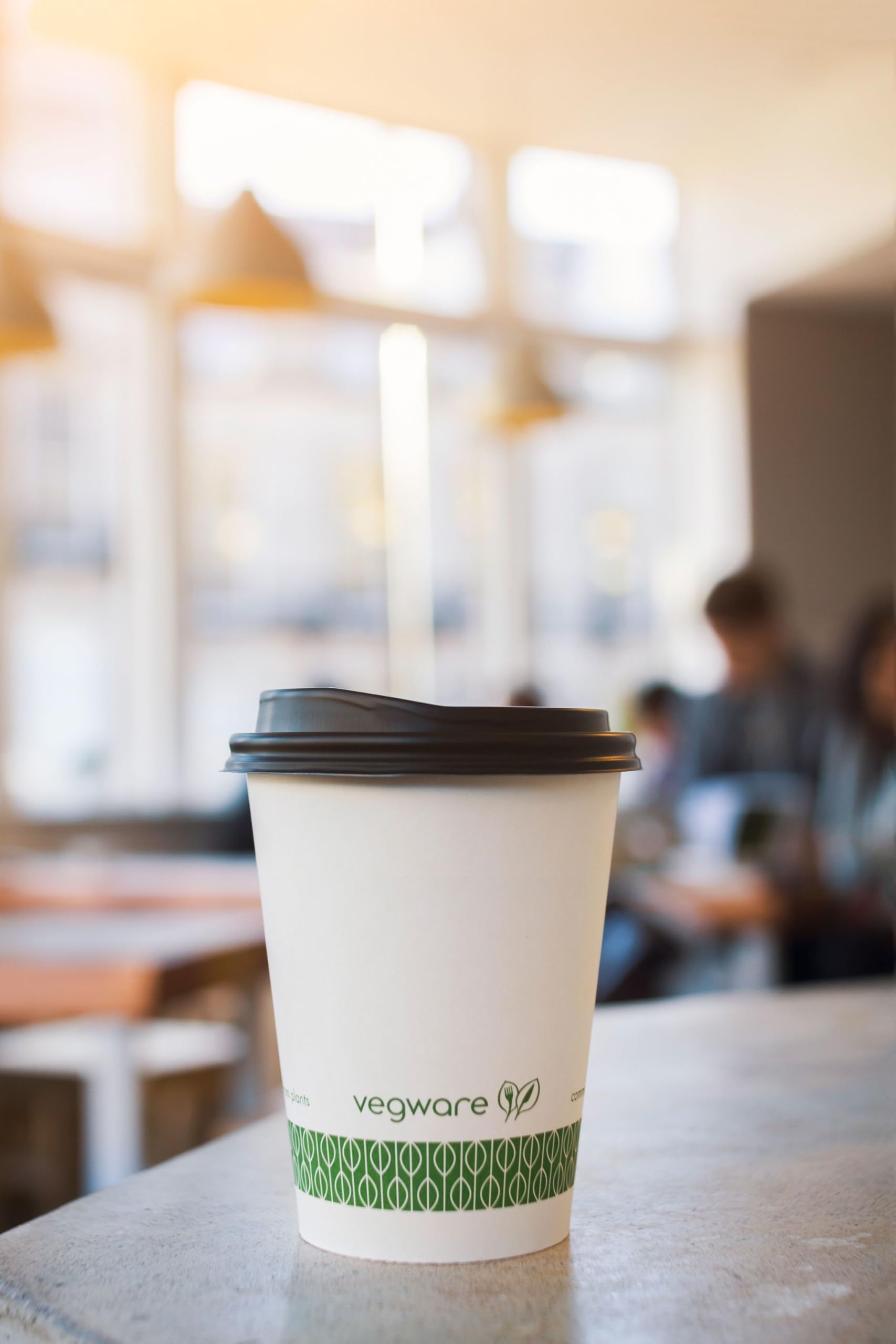 Eco-Friendly 12oz White Hot Cups by Vegware | Compostable Green & White Disposable Coffee Cups for Home, Office, and Cafes