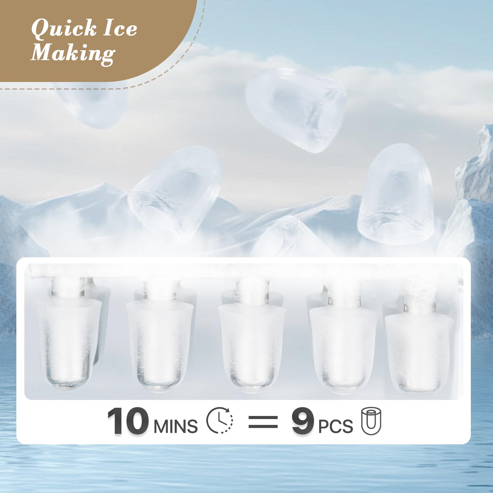 Portable Countertop Ice Maker with Self-Cleaning Function - 26Lbs Daily Output, Makes 9 Ice Cubes in 10 Minutes - Compact Clear Ice Machine for Kitchen, RV, Office & Parties - Includes 2 Ice Sizes, Scoop & Basket - White (Perfect for Cocktails, Beverages & Outdoor Activities)