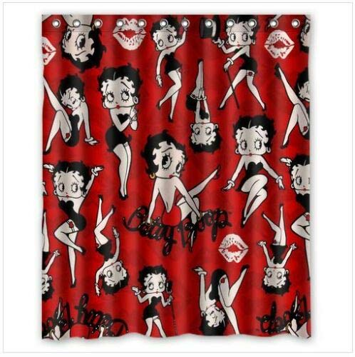 Betty Boop Shower Curtain with 12 Hooks - 180x180cm Waterproof Fabric Bathroom Decor - Fun Cartoon Character Design for Girls' & Kids' Bathroom Accessories - Perfect for Themed Bathrooms and Gift Ideas