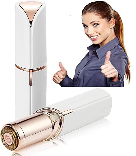 USB Rechargeable Facial Hair Removal Device for Women - Painless Flawless Hair Remover for Chin, Cheek, Eyebrows & Upper Lip | Portable Lipstick-Shaped Design (White/Gold) | Perfect for Travel, Home & Salon Use