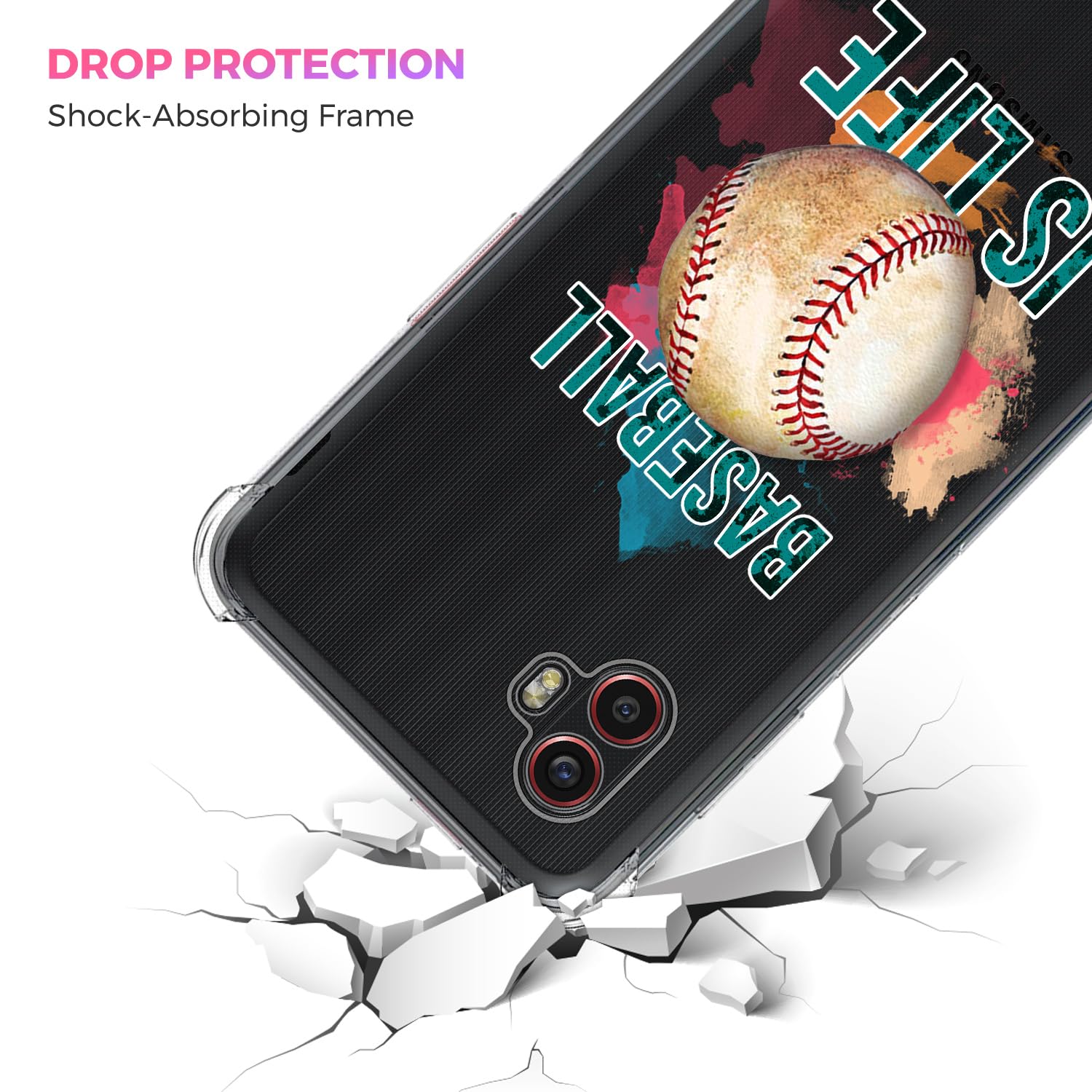 GlamCase for Samsung Galaxy XCover 6 Pro Case - Baseball is Life Printed Slim Fit Clear TPU Shockproof Protective Cover for Samsung Xcover6 Pro 5G (6.6 Inch) - Perfect for Outdoor Sports & Daily Use