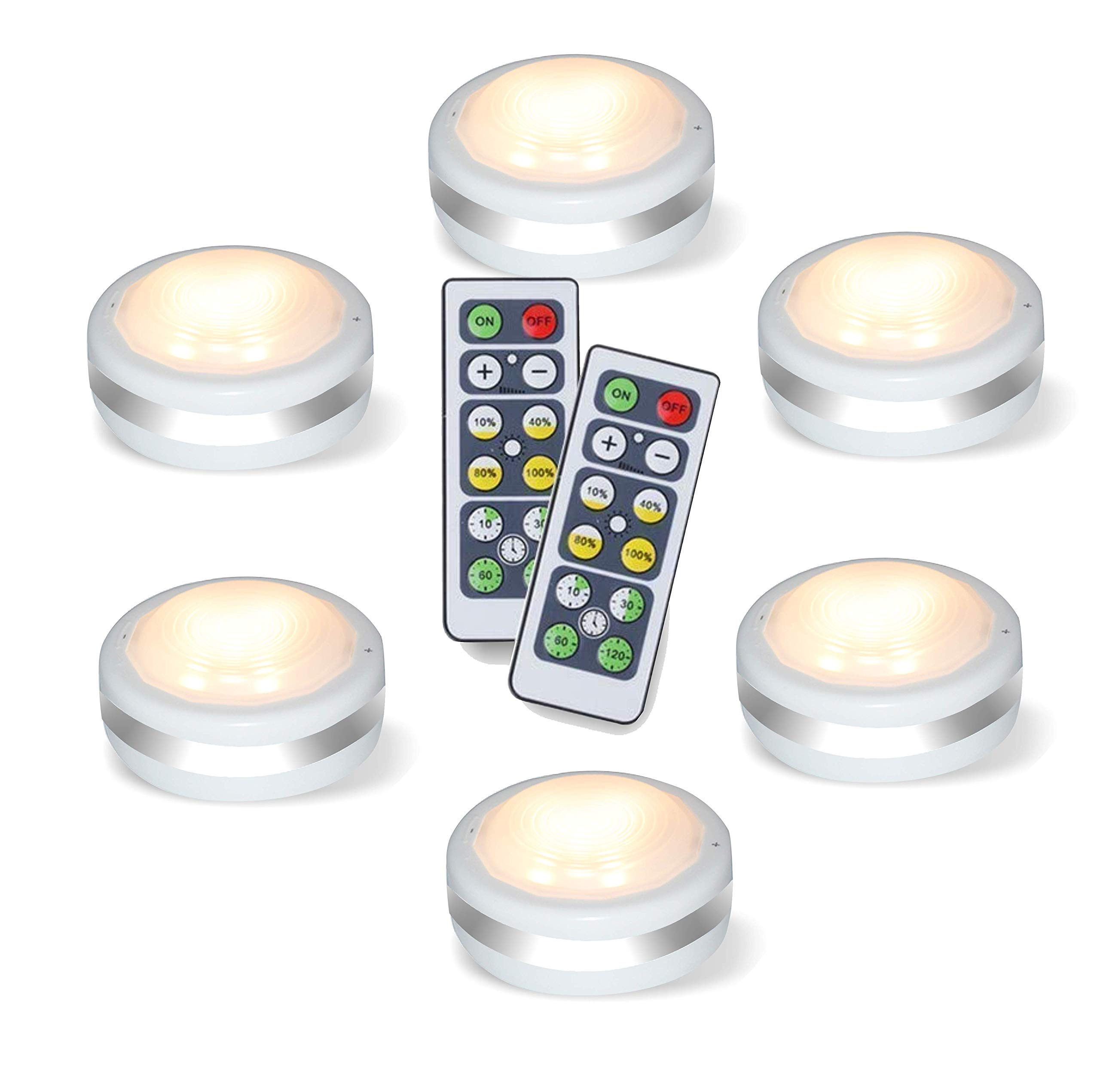 Starxing Puck Lights - Battery Operated LED Under Cabinet Lighting with Remote Control, Wireless Dimmable Closet Lights (Natural White, 6 Pack) - Perfect for Kitchen, Bathroom, Wardrobe & Home Decoration