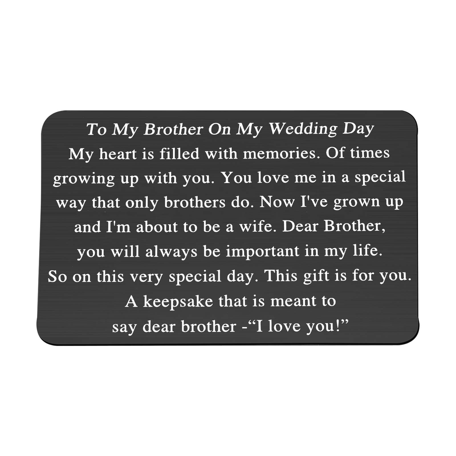 Brother Metal Wallet Insert Card - Engraved Gift for Brother, Brother-in-Law & Military Deployment - Personalized Black Metal Wallet Card for Weddings, Anniversaries & Special Occasions