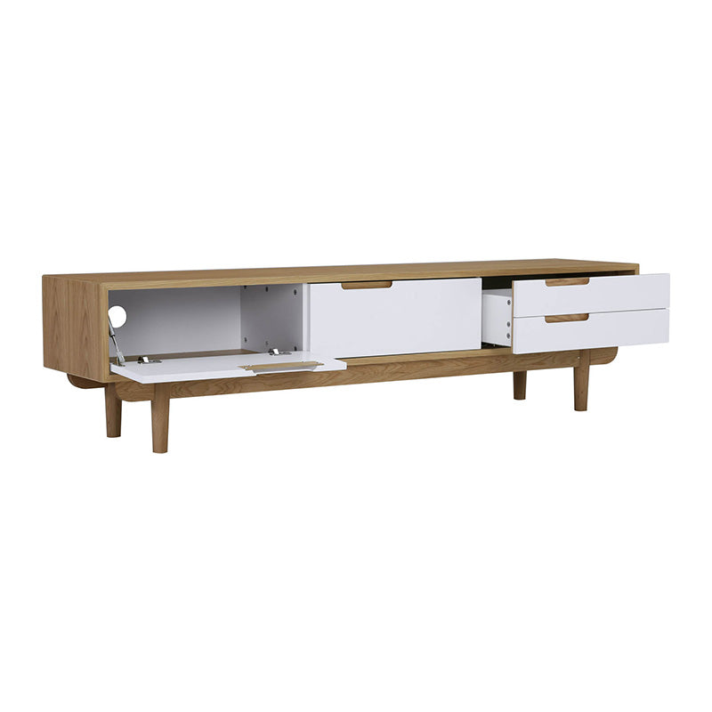 NAKULA 185.5cm Entertainment TV Stand with Storage - Natural & White Modern TV Console for Living Room - Perfect for Home Theater Setup & Living Room Organization