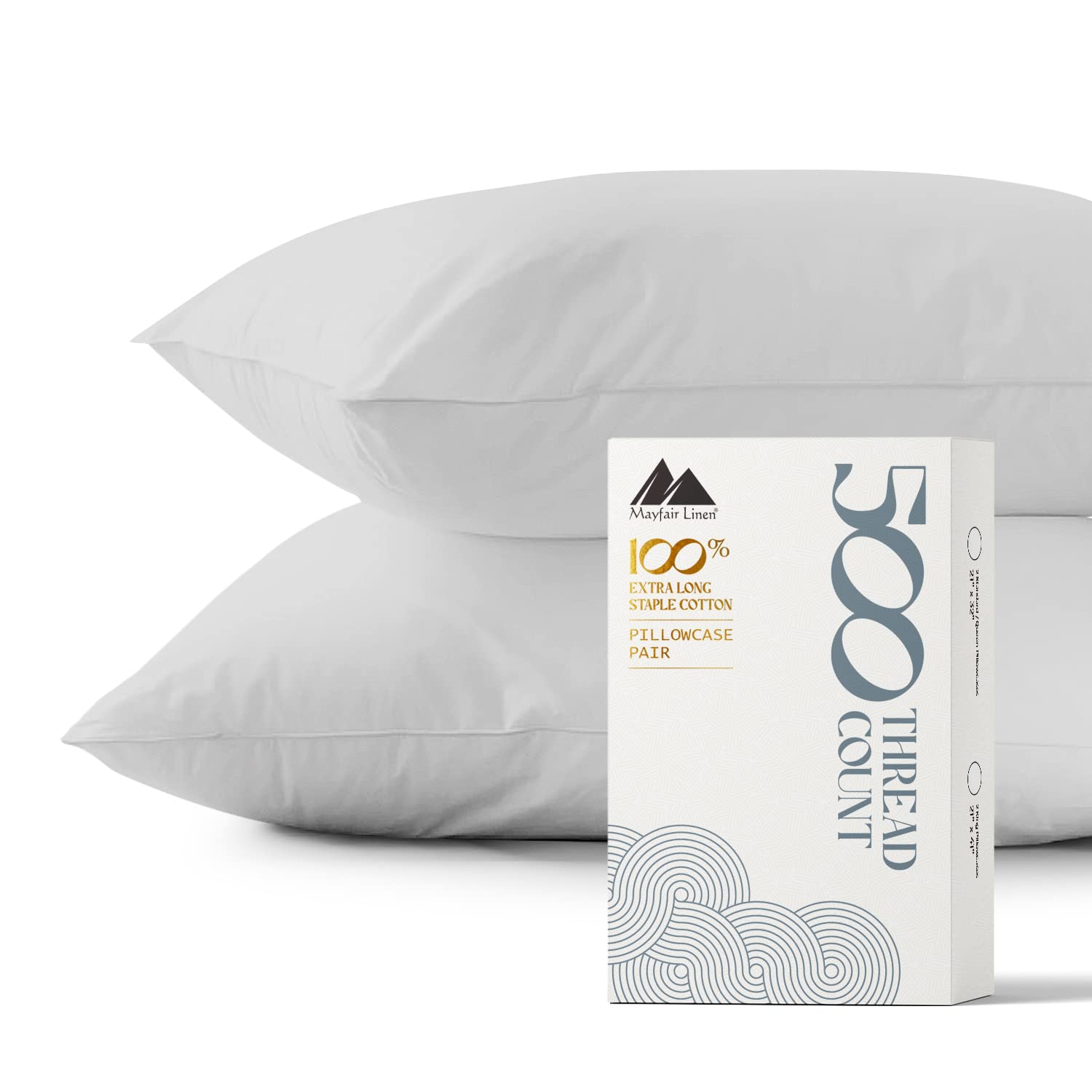 Mayfair Linen 100% Cotton King Size Pillowcases Set of 2 - 500 Thread Count Ultra Soft Sateen Weave Pillow Covers (Silver) | Luxury Bedding for Cool Sleep & Hotel-Style Comfort