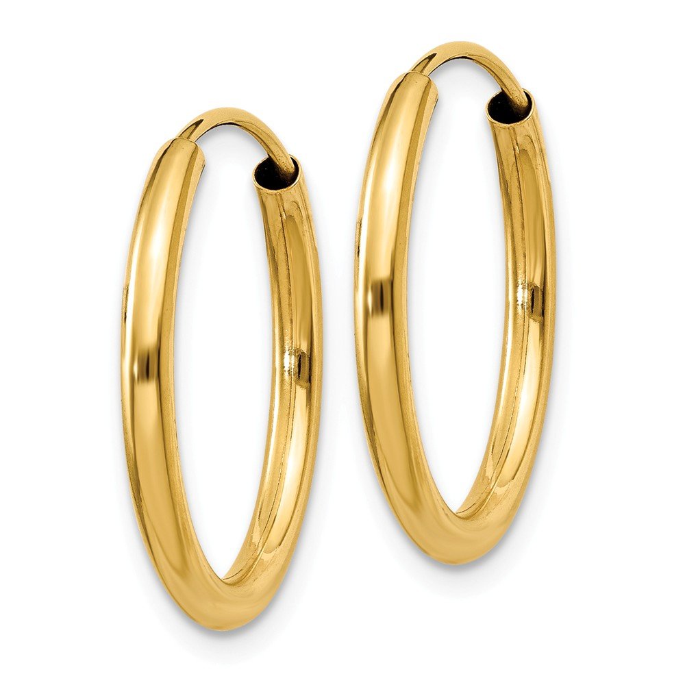 14K Yellow Gold Polished Round 2mm Hoop Earrings for Women - Endless Circle Design, Minimalist Dainty Everyday Jewelry - Perfect for Work, Date Night & Special Occasions