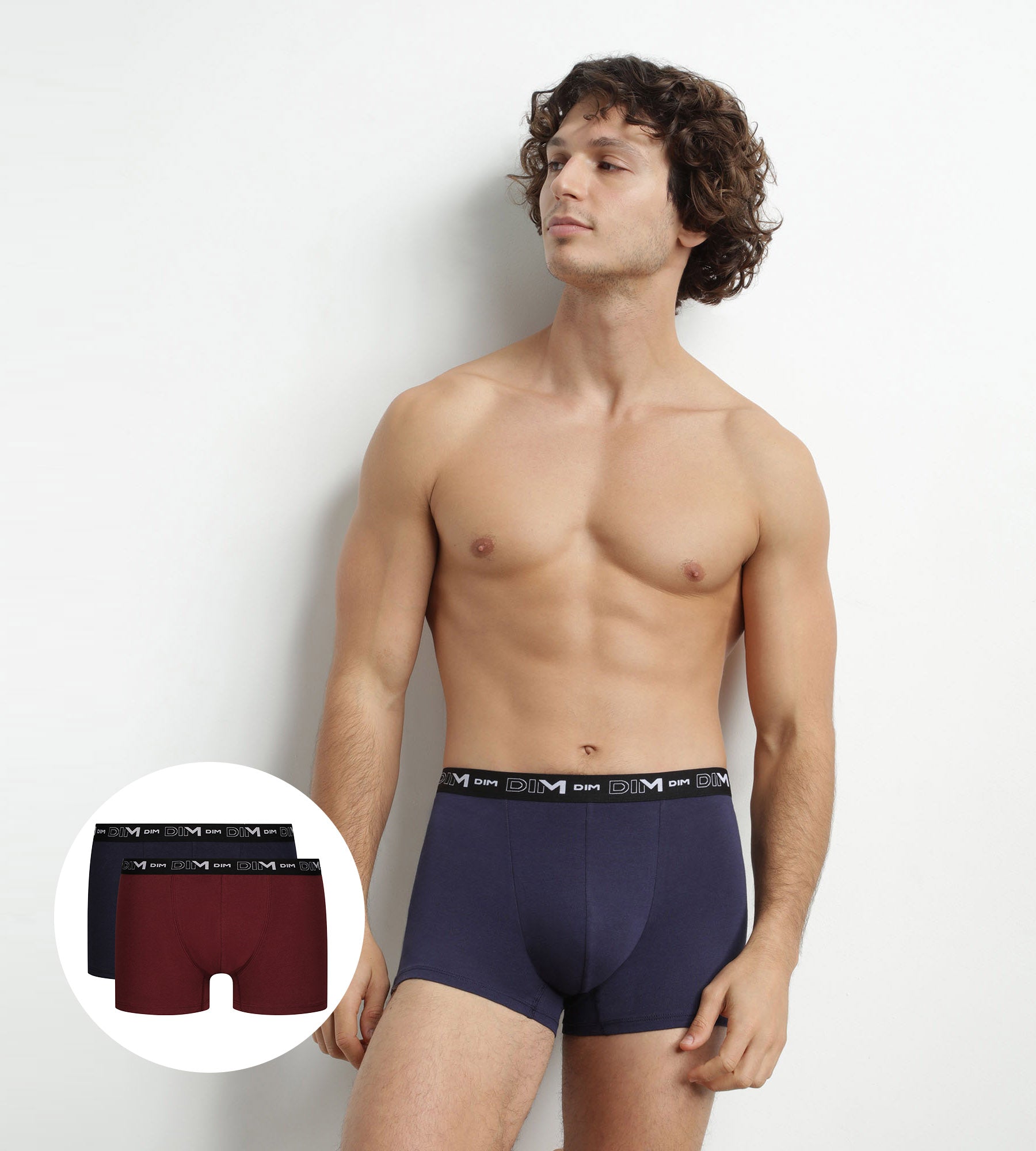 2 Pack Men's Boxer Briefs - Red & Blue Contrast Waistband, Dim Cotton Stretch Underwear for Everyday Comfort & Active Lifestyle