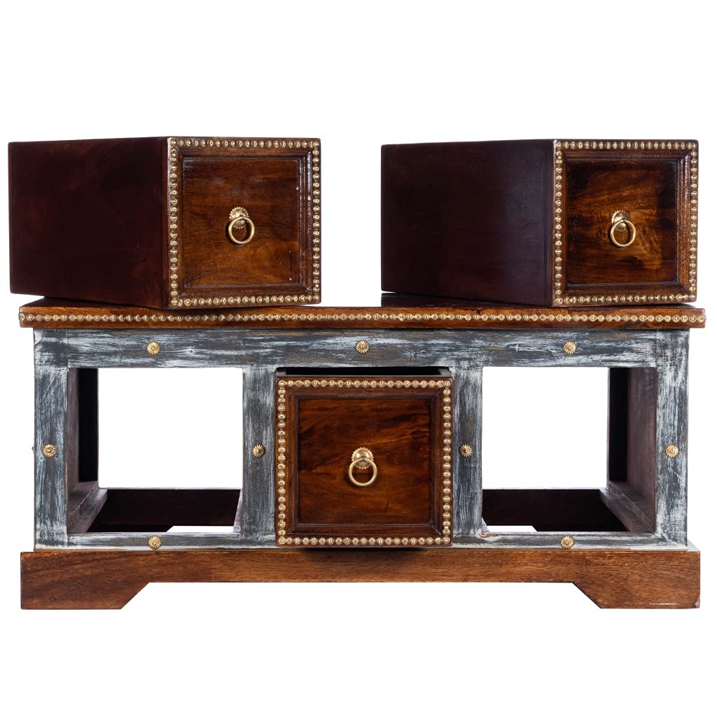 Mango Wood Coffee Table - Hand Painted Storage for Living Room