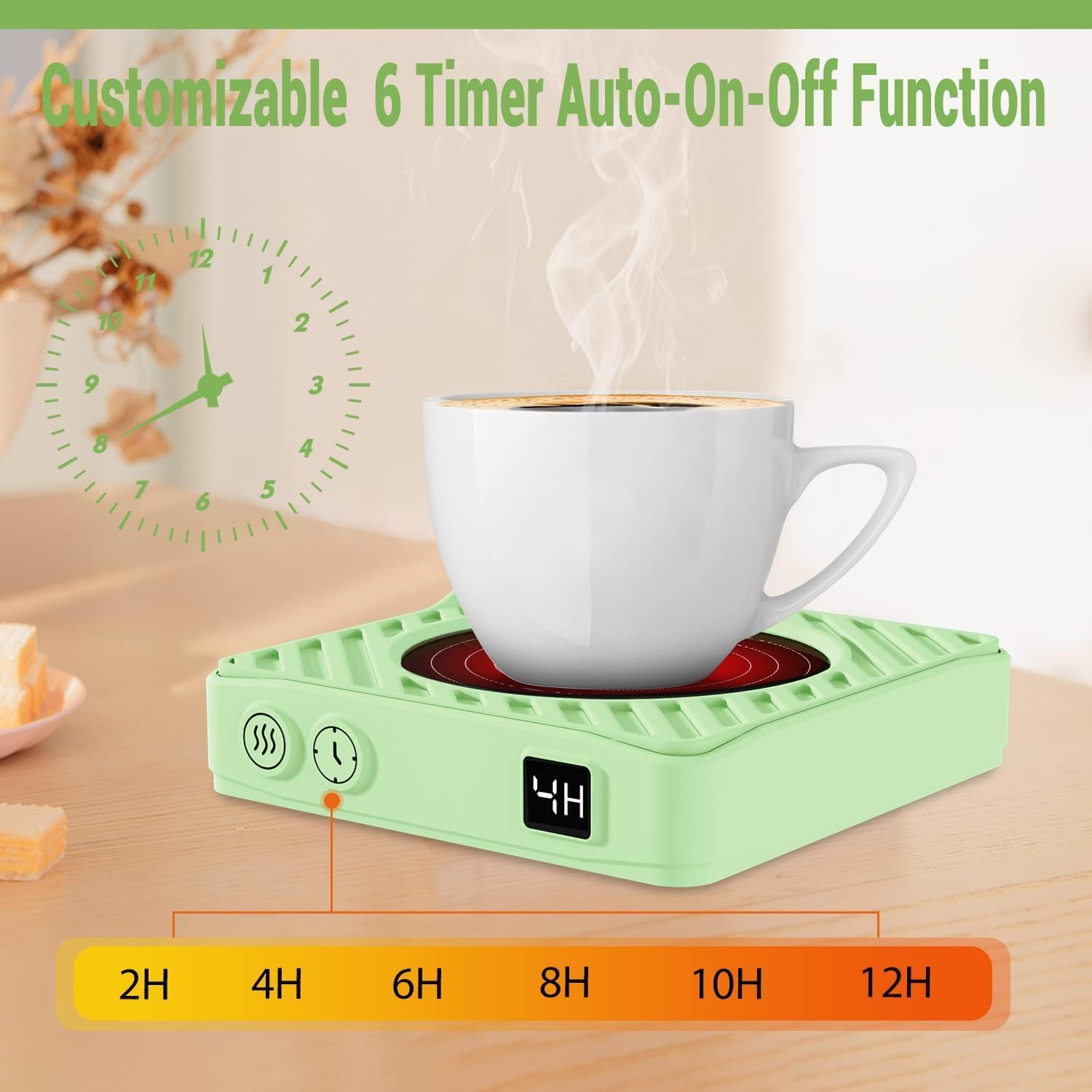 3-Temperature Adjustable Coffee Mug Warmer with Auto Shut Off (2-12 Hours) - Anti-Scalding Silicone Pad for Safe Desk Use - Perfect for Office, Home, or Dorm to Keep Coffee, Tea, and Beverages Warm All Day