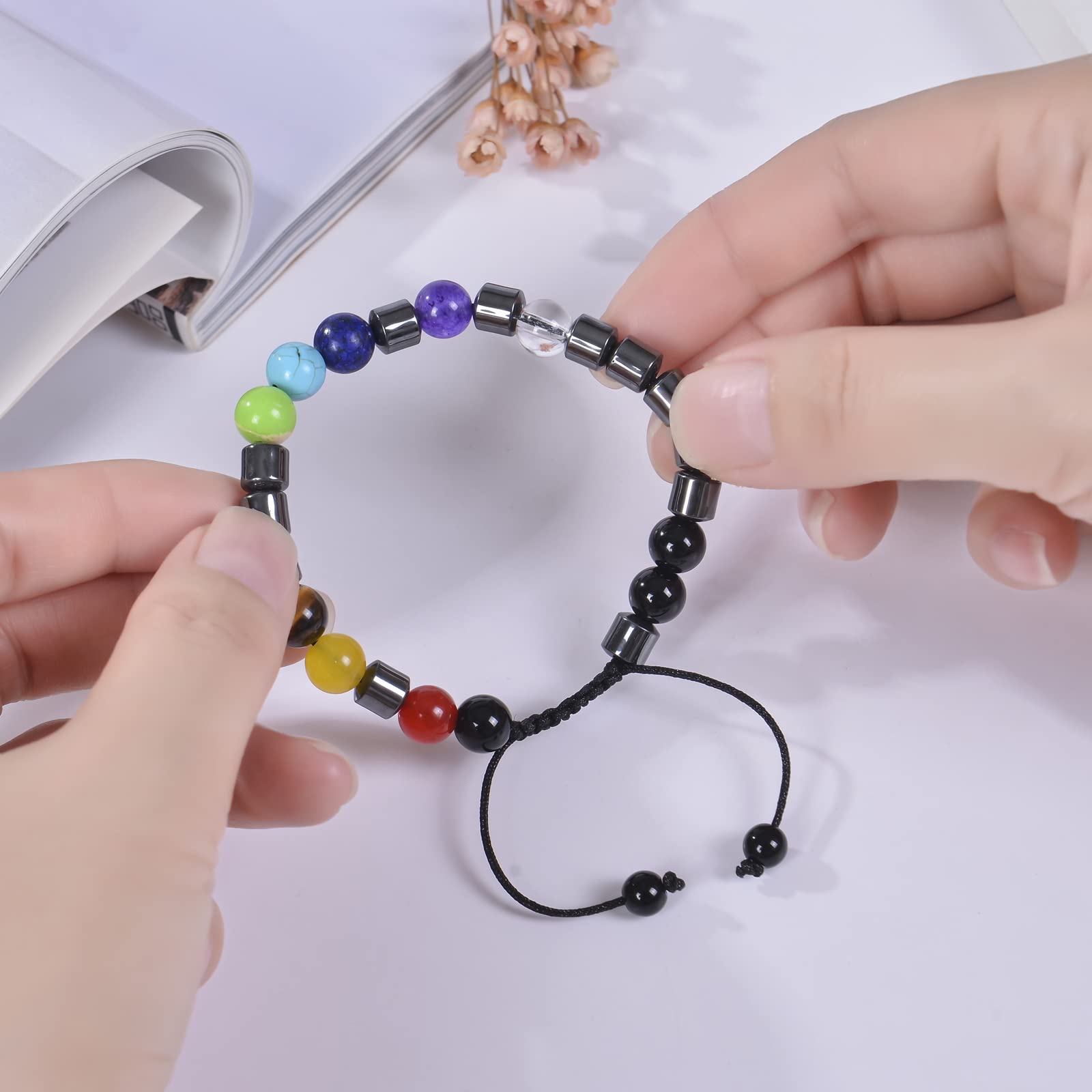 GelConnie 7 Chakra Healing Bracelet - 8mm Natural Lava Stone Yoga Beads for Stress Relief & Anxiety - Aromatherapy Essential Oil Diffuser Bangle - Perfect for Meditation, Yoga & Spiritual Healing