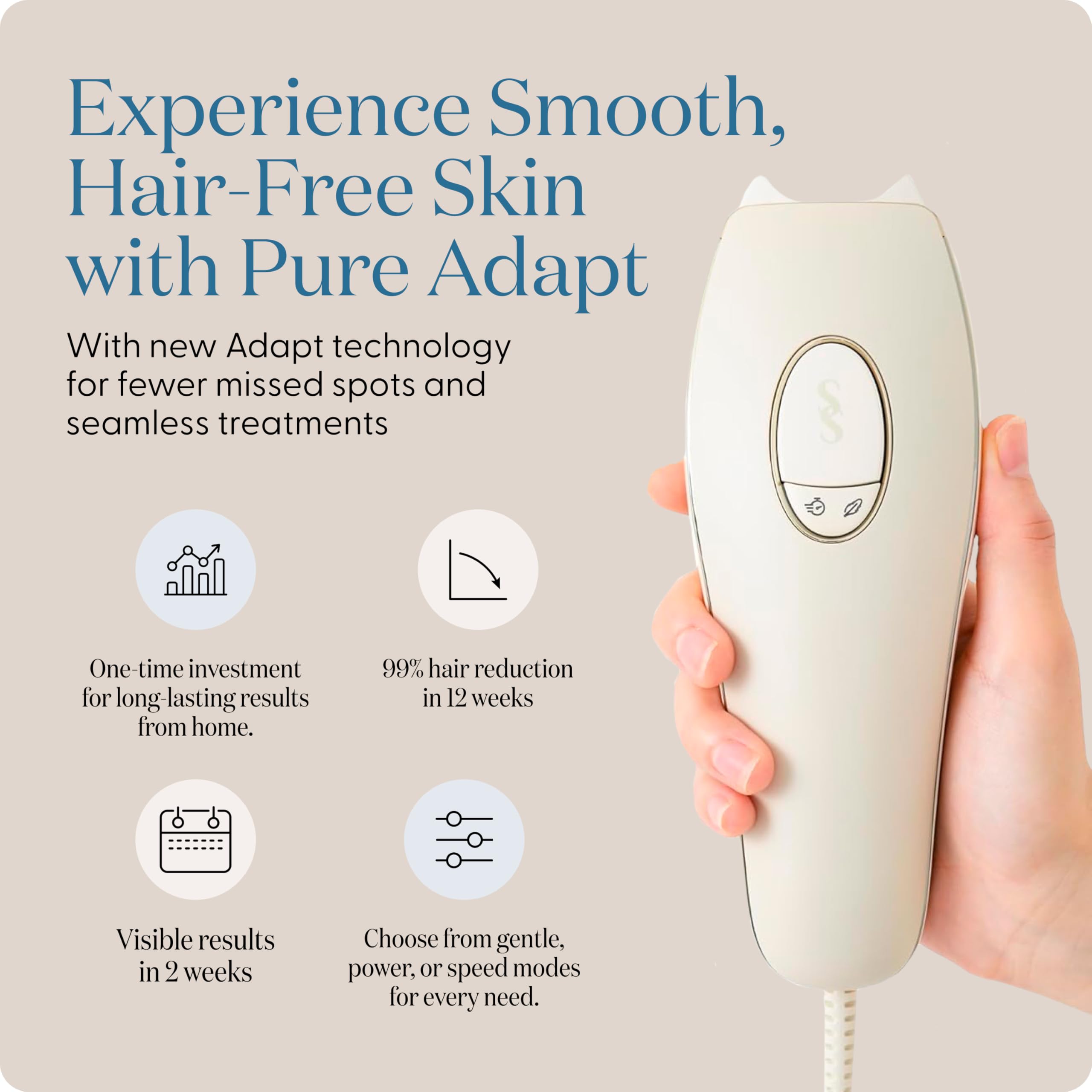 SmoothSkin Pure Adapt Champagne IPL Laser Hair Removal Device for Women & Men - Permanent Hair Reduction for Body & Face - Painless Home Use - Alternative to Salon Laser & Bikini Shaver - Perfect for Smooth Legs, Underarms, Bikini Line & Facial Hair Removal