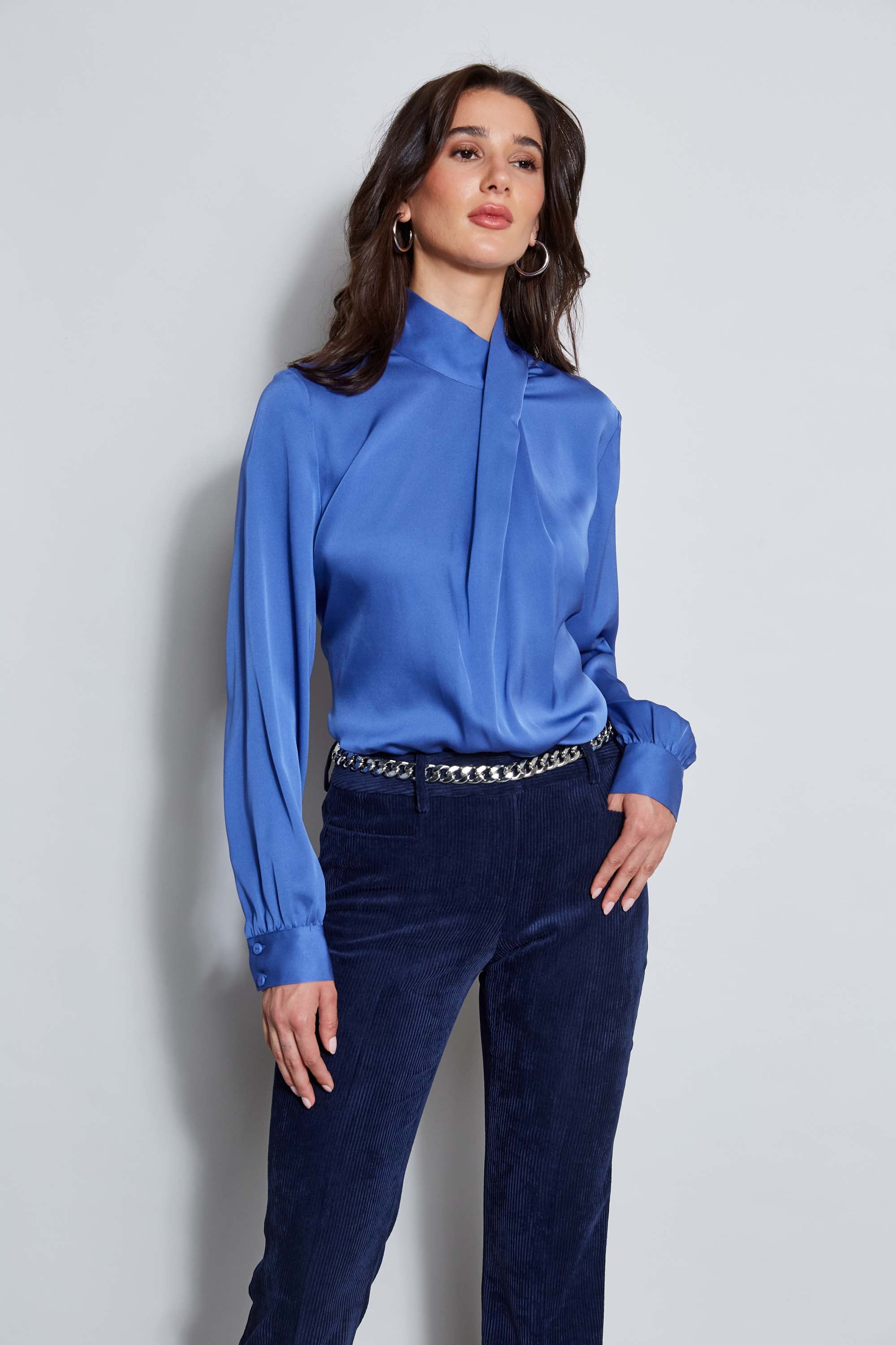 Elegant Silk Draped Neck Blouse for Women - Stylish Office & Evening Wear - Perfect for Business Meetings, Date Nights & Special Occasions