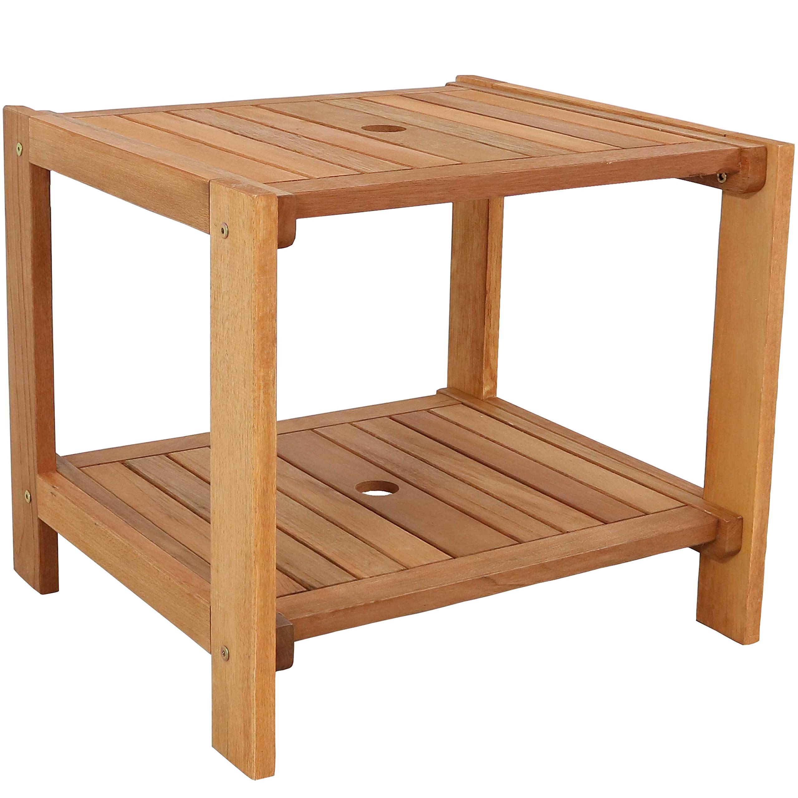 35-Inch Meranti Wood Outdoor Coffee Table & 20-Inch Side Table Set with Teak Oil Finish - Weather-Resistant Patio Furniture for Garden, Poolside & Backyard Relaxation