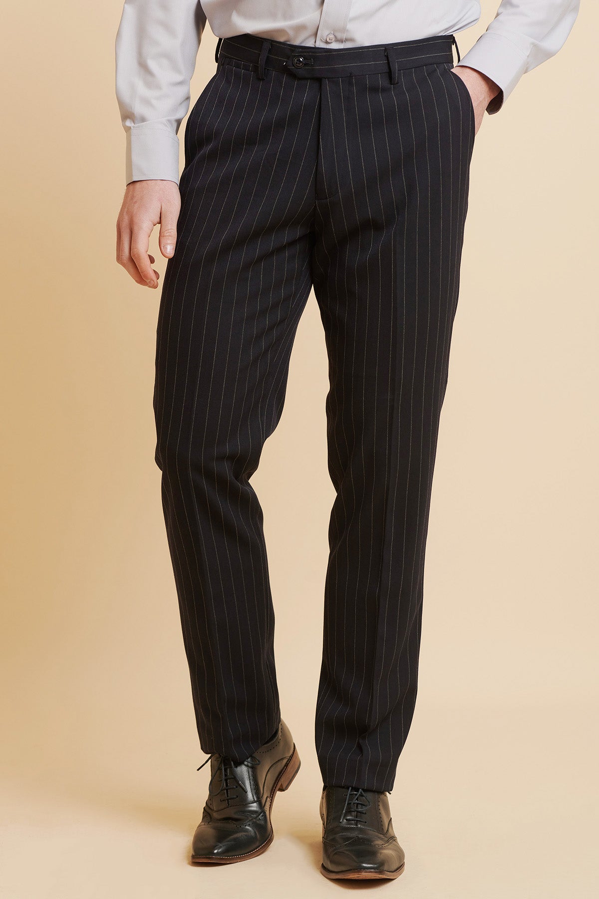 ROCCO Navy Pinstripe Trousers for Men - Slim Fit Business Dress Pants - Perfect for Office, Wedding & Formal Occasions
