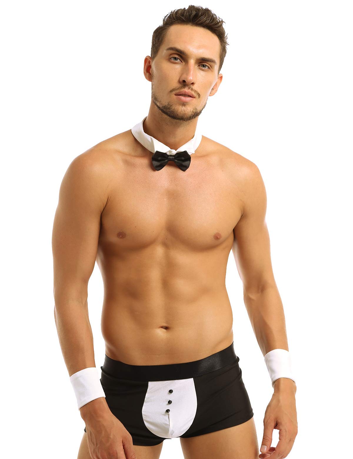 Men's Waiter Tuxedo Bow Tie Collar Boxer Briefs - Stylish Formal Underwear with Matching Bracelets - Perfect for Weddings, Prom & Black Tie Events