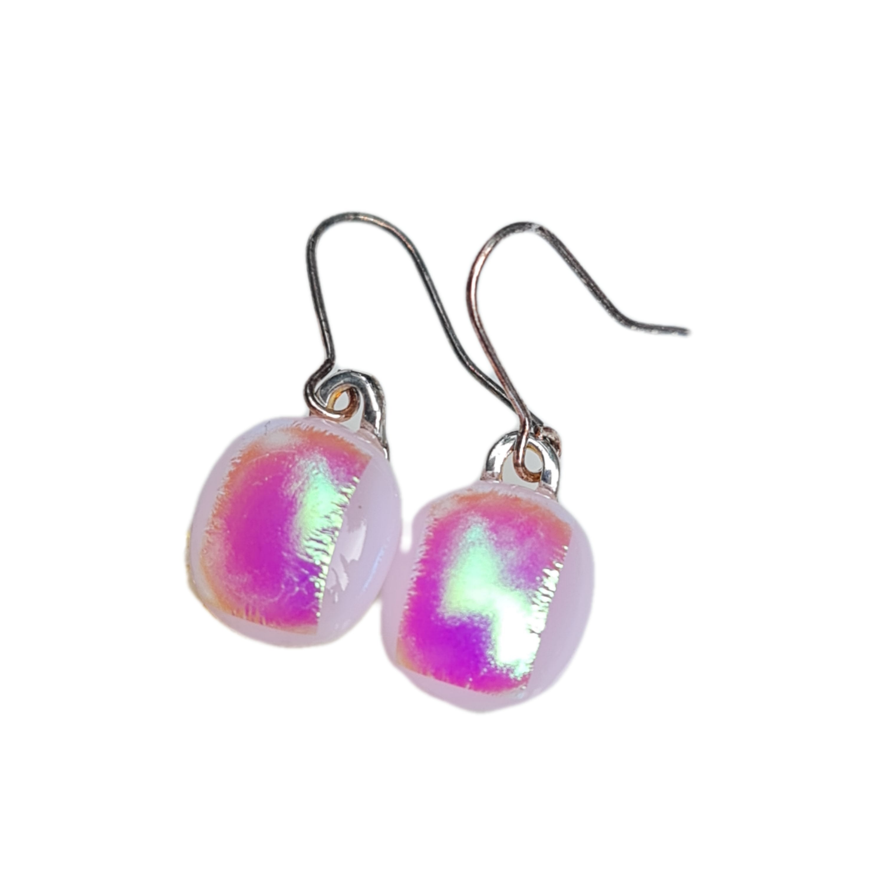 Handmade Artisan Glass Drop Earrings with Pink Shimmer - Elegant Dangle Jewelry for Women, Perfect for Weddings, Parties & Special Occasions