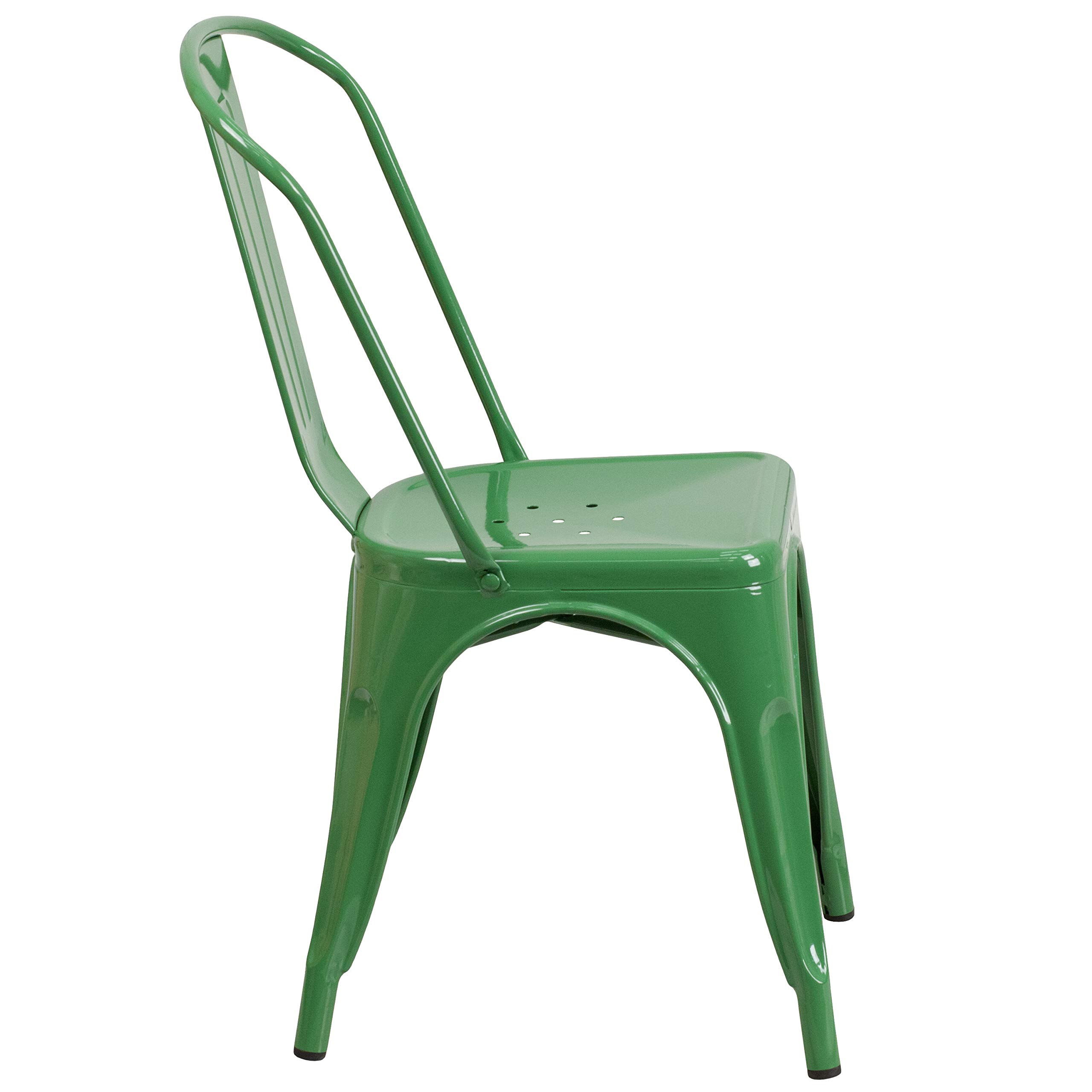 4 Pack Green Metal Stackable Chairs for Indoor & Outdoor Use - Durable Bistro & Restaurant Chairs for Patio, Cafe, Dining Room & Garden