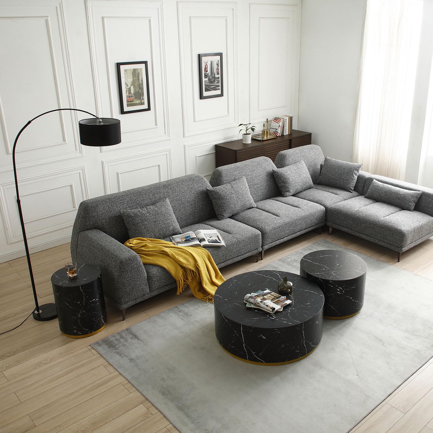 Modern Round Coffee Table with Marble Top & Gold Metal Base - Stylish Accent Table for Living Room, Bedroom or Office - Perfect for Coffee, Books & Decor
