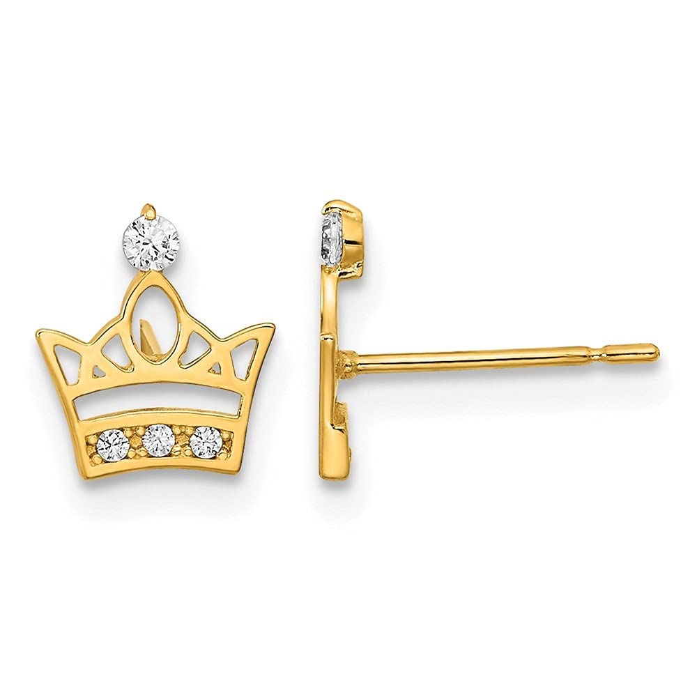14K Yellow Gold Madi K Kids CZ Crown Stud Earrings for Women - Hypoallergenic Fine Jewelry Gift for Girls, Teens & Adults - Perfect for Birthdays, Parties & Special Occasions