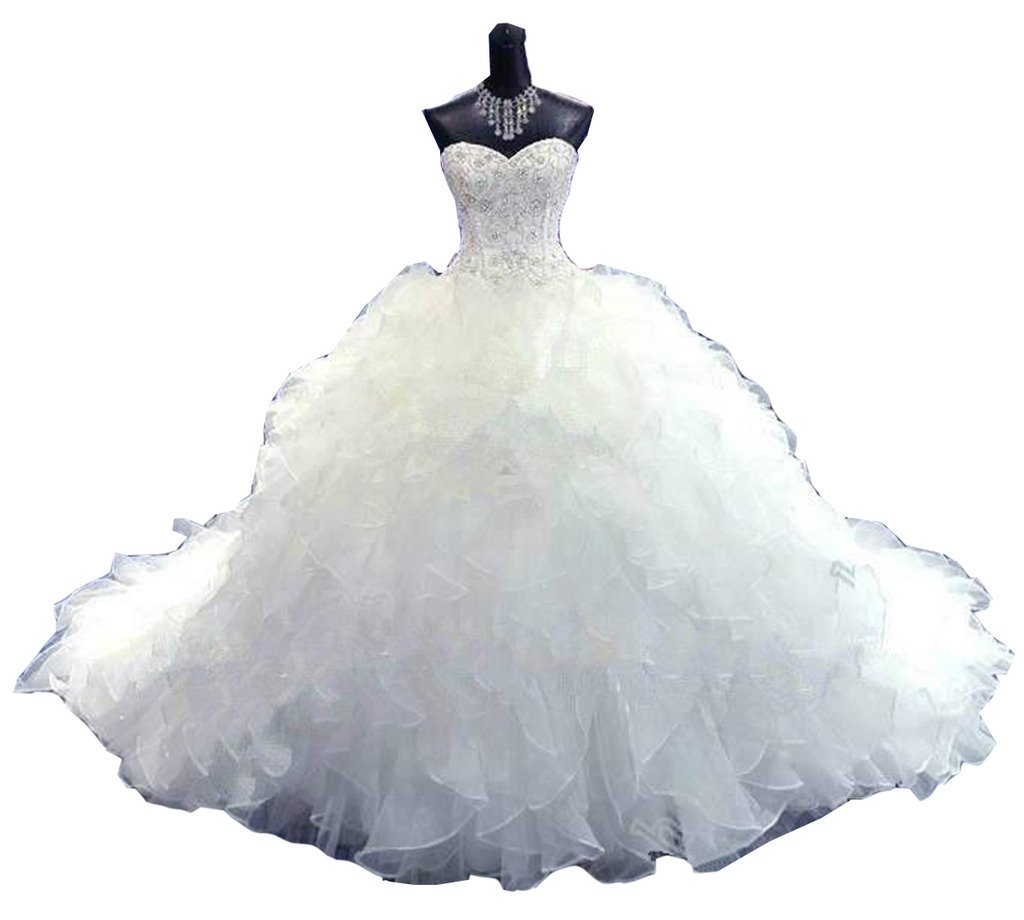 Emmani Women's Sweetheart Neckline Crystal Beaded Wedding Dress in White - Size 14 | Elegant Bridal Gown for Church Ceremony & Reception