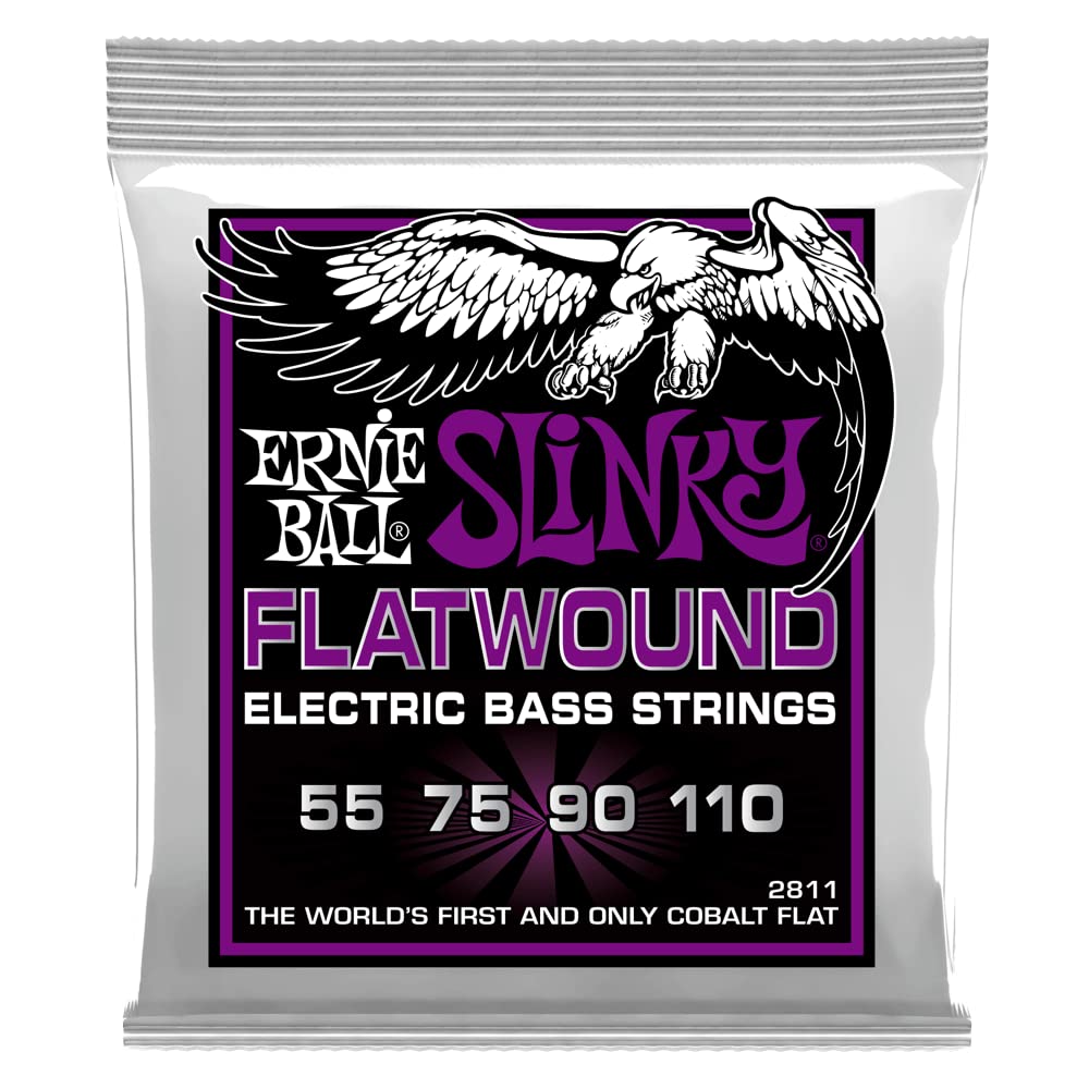 Ernie Ball Power Slinky Flatwound Bass Guitar Strings 55-110 Gauge (P02811) - Premium Nickel Plated Steel for Smooth Playability - Perfect for Jazz, Funk & Studio Recording