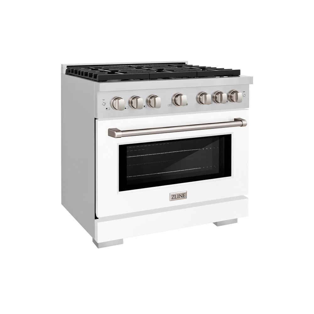ZLINE 36 Inch 5.2 Cu. Ft. Stainless Steel Dual Fuel Range - 6 Burner Gas Cooktop & Electric Convection Oven with White Matte Door (SDR WM 36) - Perfect for Modern Kitchens, Home Chefs & Gourmet Cooking