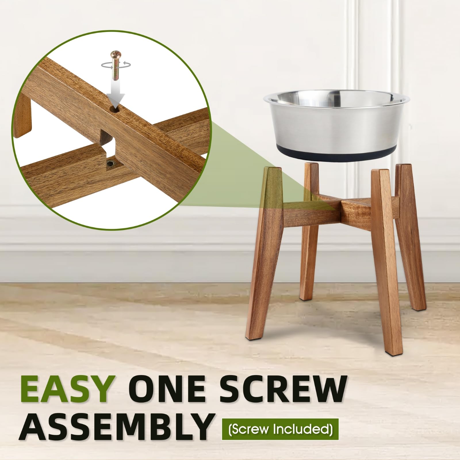 Elevated Dog Bowl Stand for Medium Dogs - Wooden Slow Feeder with Adjustable Height (Fits 9