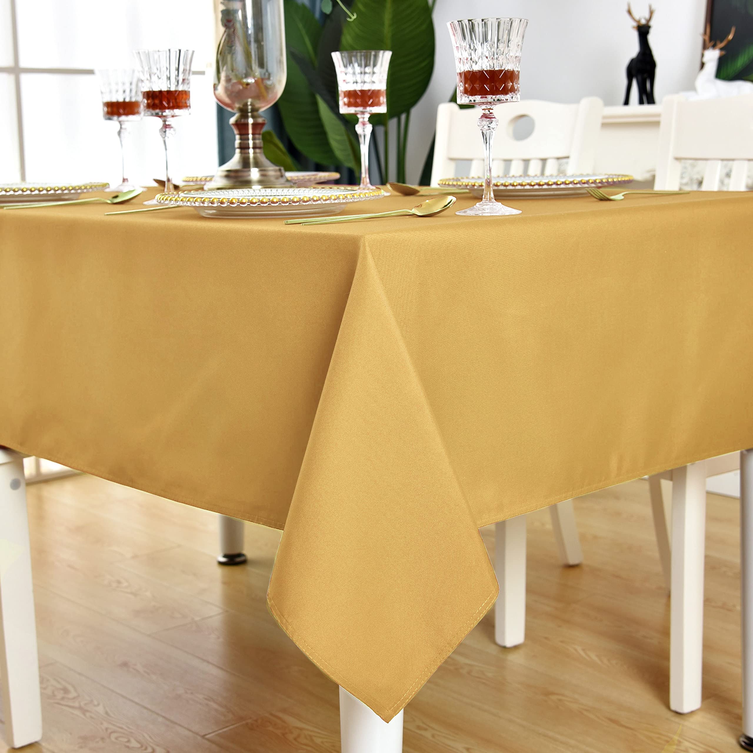 Premium Gold Rectangle Tablecloth - Waterproof, Stain & Wrinkle Resistant 210GSM Polyester Table Cover for Parties, Weddings, Banquets - Indoor/Outdoor Use - Easy to Clean - 60