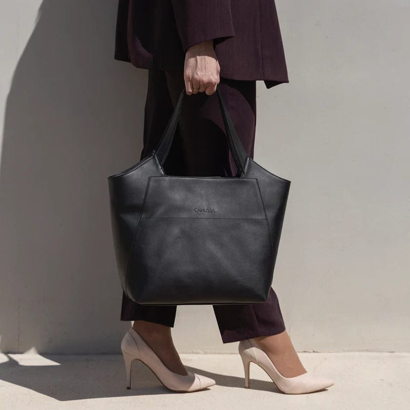 Premium Vegan Leather Business Tote Bag for Women & Men - Professional Office Work Laptop Briefcase (Black) - Perfect for Business Meetings, Commuting & Travel