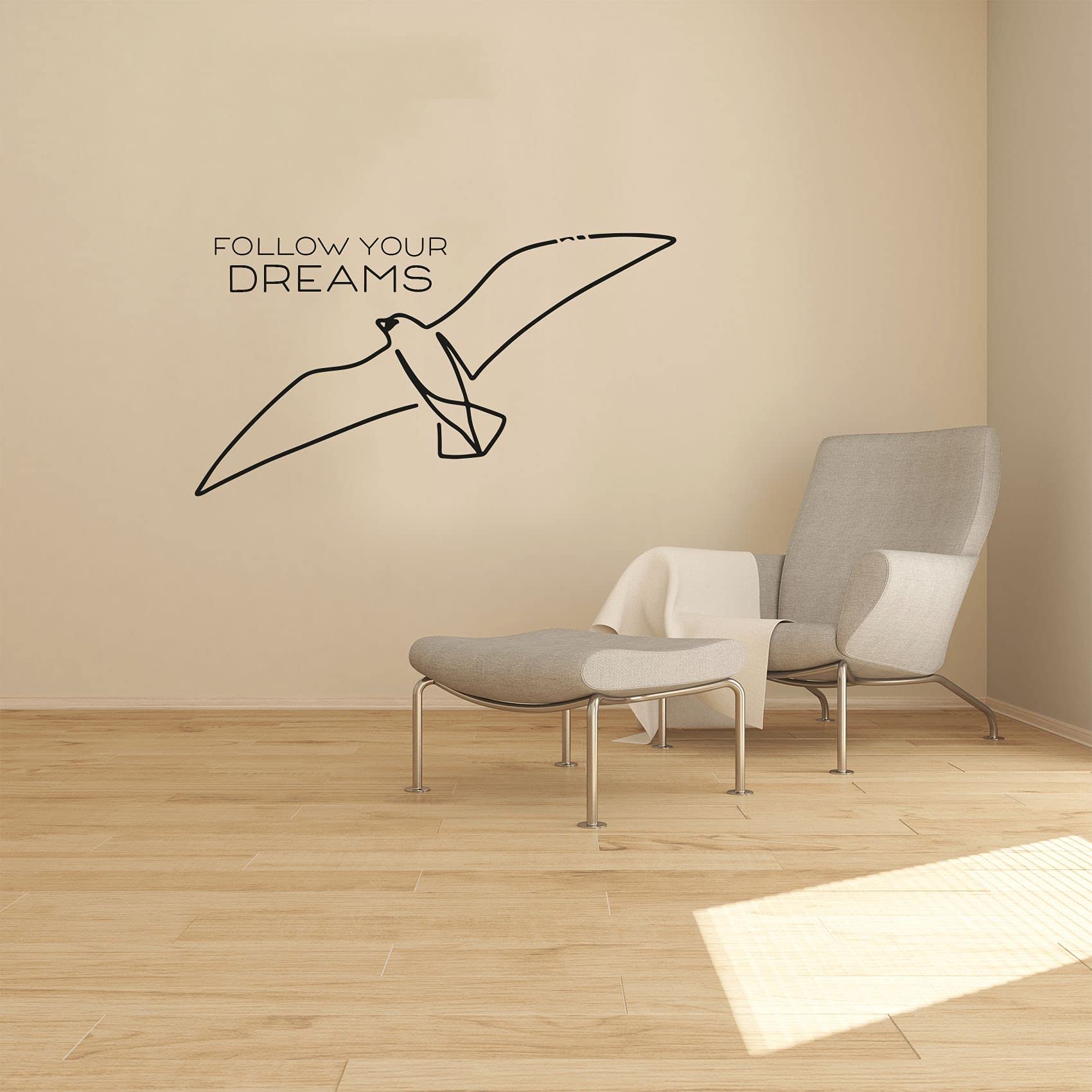 Follow Your Dreams Motivational Quote Wall Decal with Flying Birds - 18x20 Inch Vinyl Sticker Art for Kids Room, Bedroom, Nursery & Home Decor - Perfect for Inspiring Boys, Girls & Children