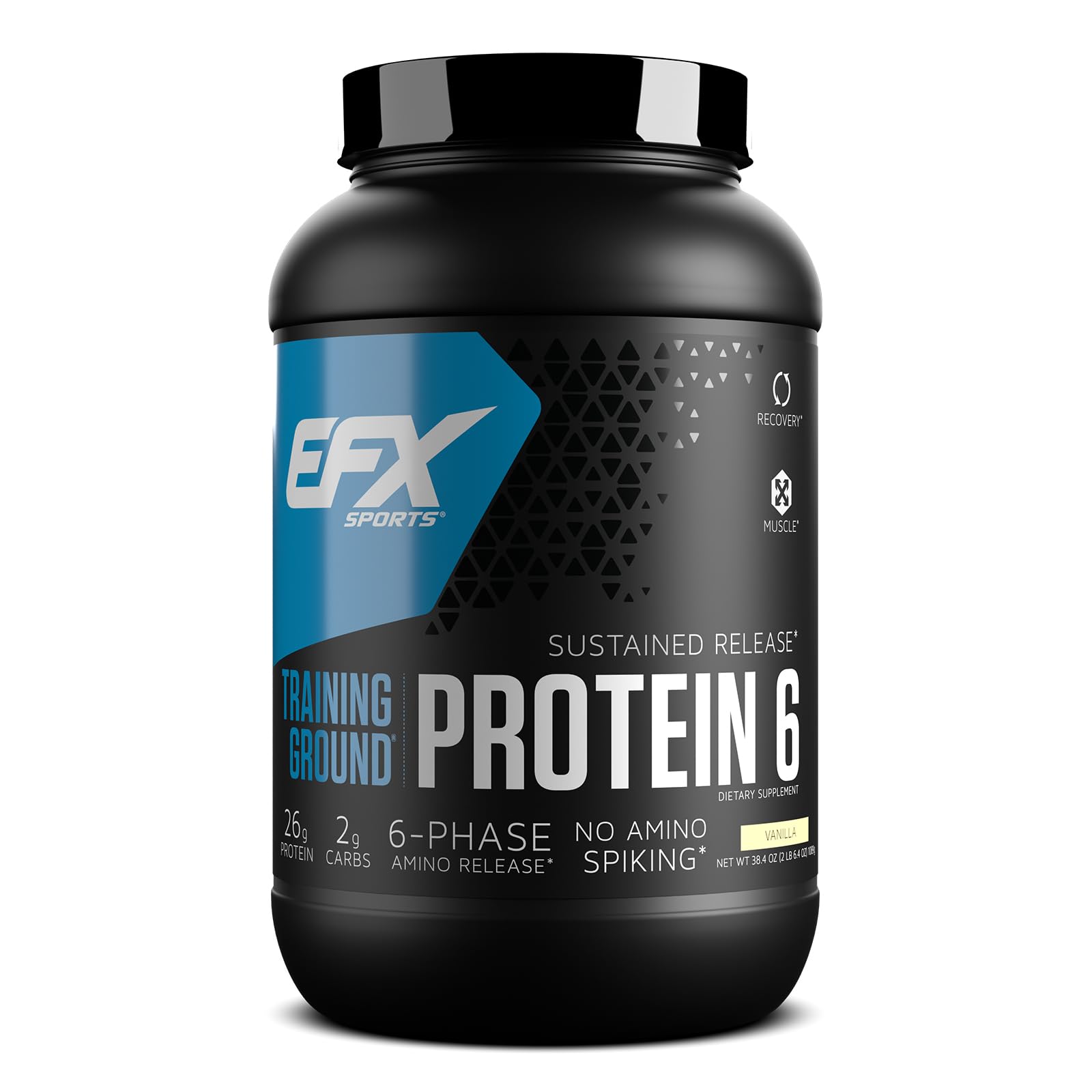 EFX Sports Training Ground Protein 6 - 26g 6-Source Sustained Release Protein Powder with Whey Isolate, Concentrate, Egg White & Pea Protein - Vanilla Flavor (32 Servings) for Post-Workout Recovery, Muscle Growth & Fitness Nutrition
