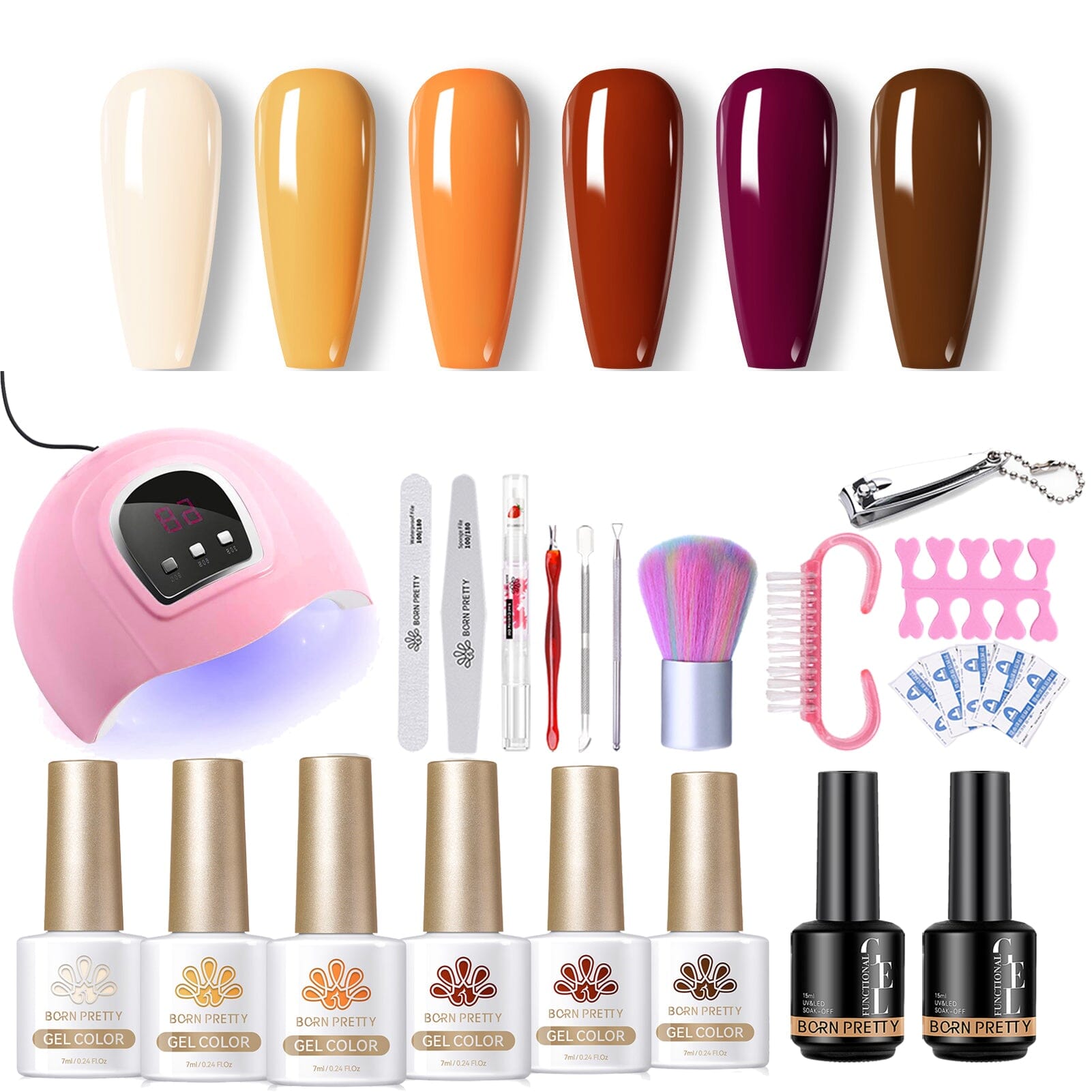 6 Colors Orange & Brown Gel Polish Starter Kit with 36W UV LED Nail Lamp - DIY Manicure Set for Home Salon & Nail Art Enthusiasts