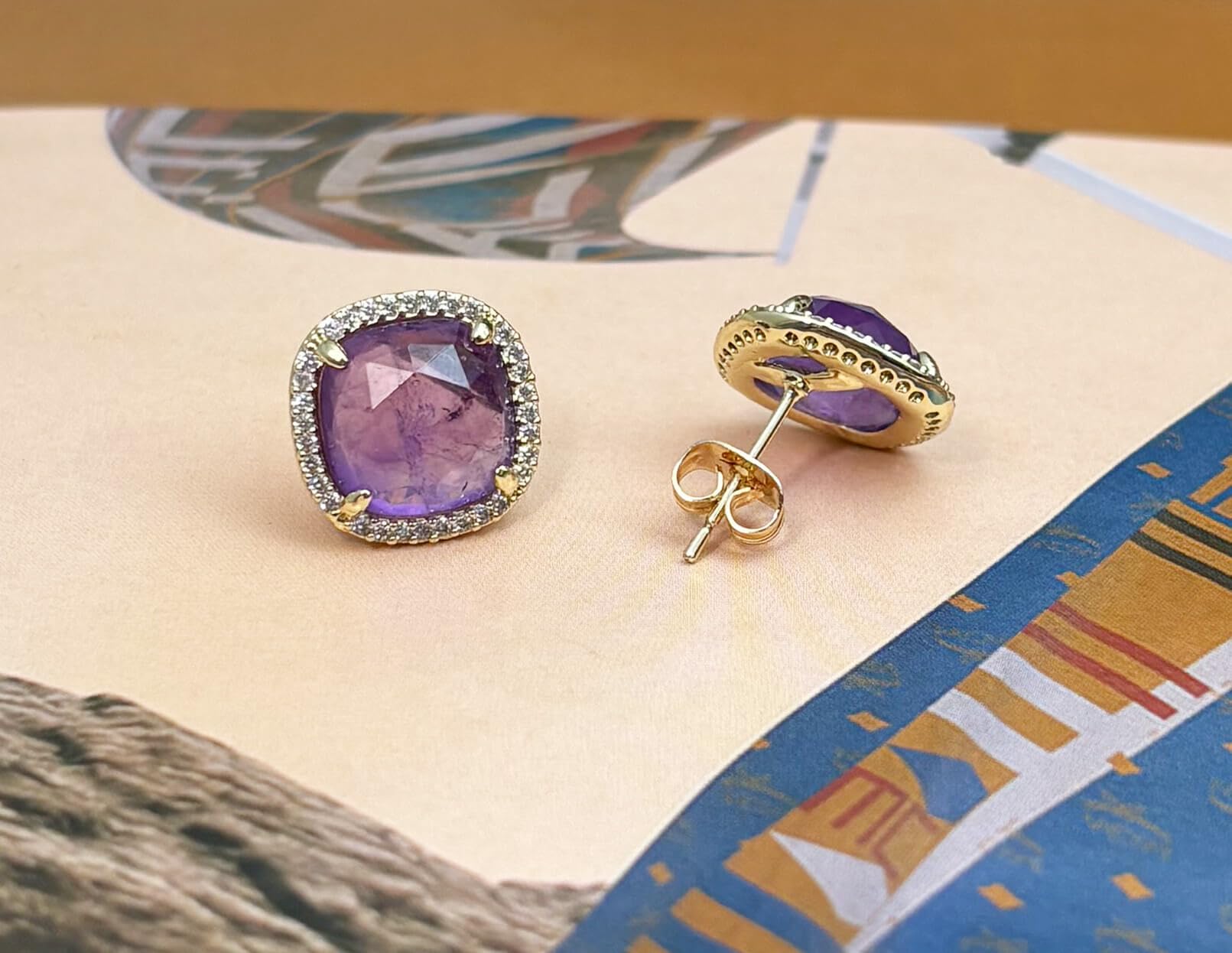 Amethyst Stud Earrings for Women - 14K Gold Plated February Birthstone Jewelry, Natural Purple Crystal Earrings | Perfect Gift for Valentine's Day, Anniversary & Everyday Wear