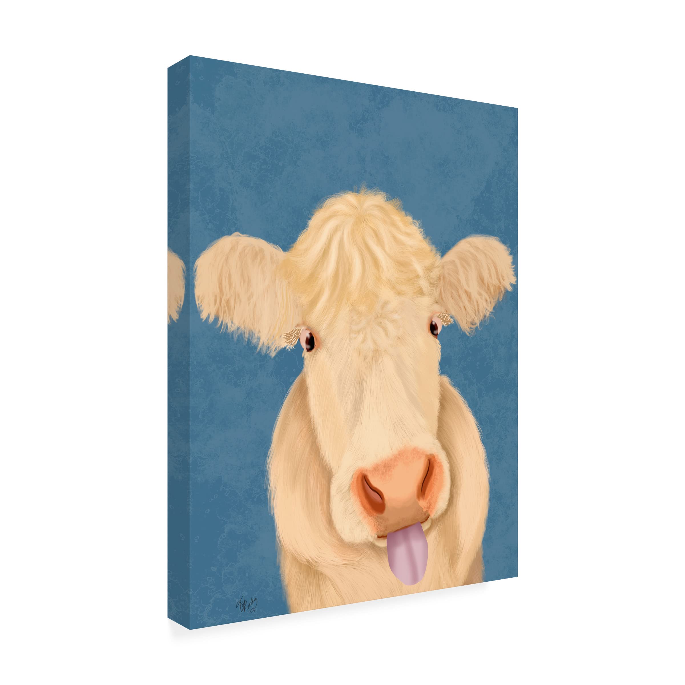 Funny Farm Cow 1 Canvas Wall Art by Fab Funky - Whimsical Animal Painting for Farmhouse Decor, Living Room, Bedroom & Office