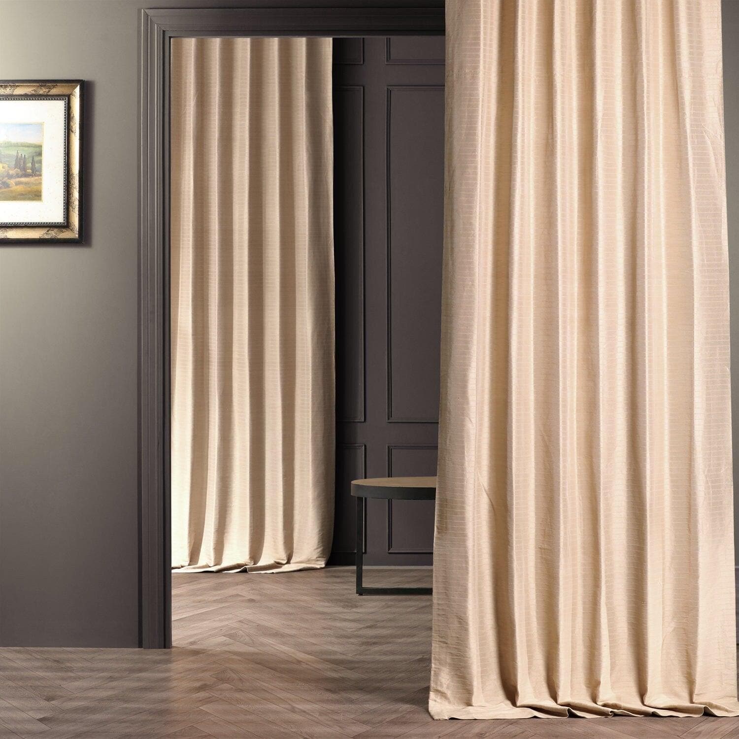 Handwoven Striped Cotton Custom Curtains for Living Room & Bedroom - Sandcastle Tan Beachy Window Drapes for Coastal Home Decor