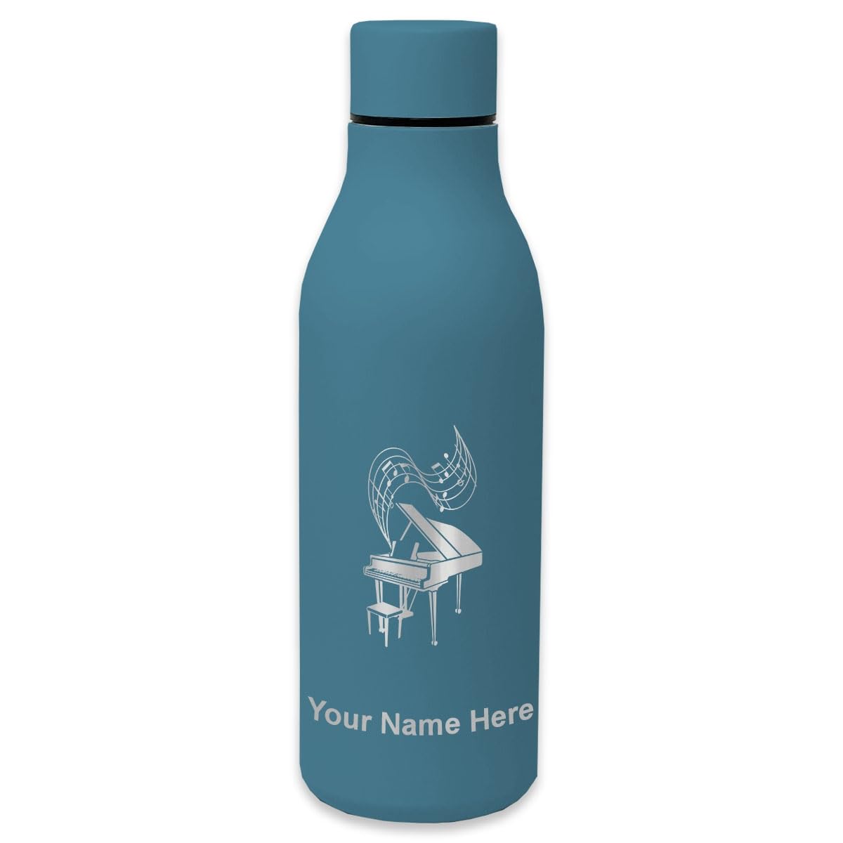 LaserGram 20oz Double Wall Insulated Stainless Steel Water Bottle - Personalized Engraved Grand Piano Design - Keeps Drinks Hot/Cold for 24 Hours - Perfect for Gym, Office, Hiking & Outdoor Activities
