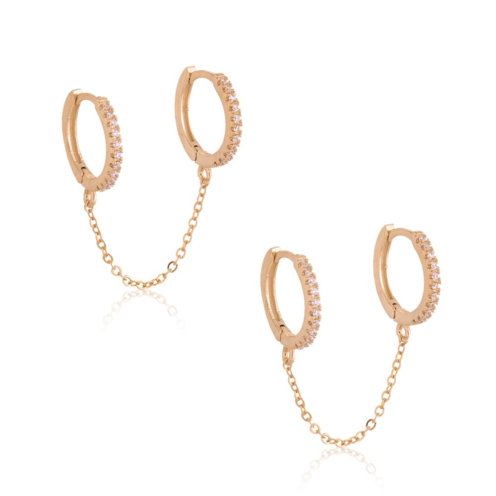 Unique Small Silver Chain Handcuff Hoop Earrings - Double Piercing Crystal Dangle Drop Cartilage Earrings - Chic Chain Huggie Hoops for Men & Women - Perfect for Parties, Date Nights & Everyday Wear