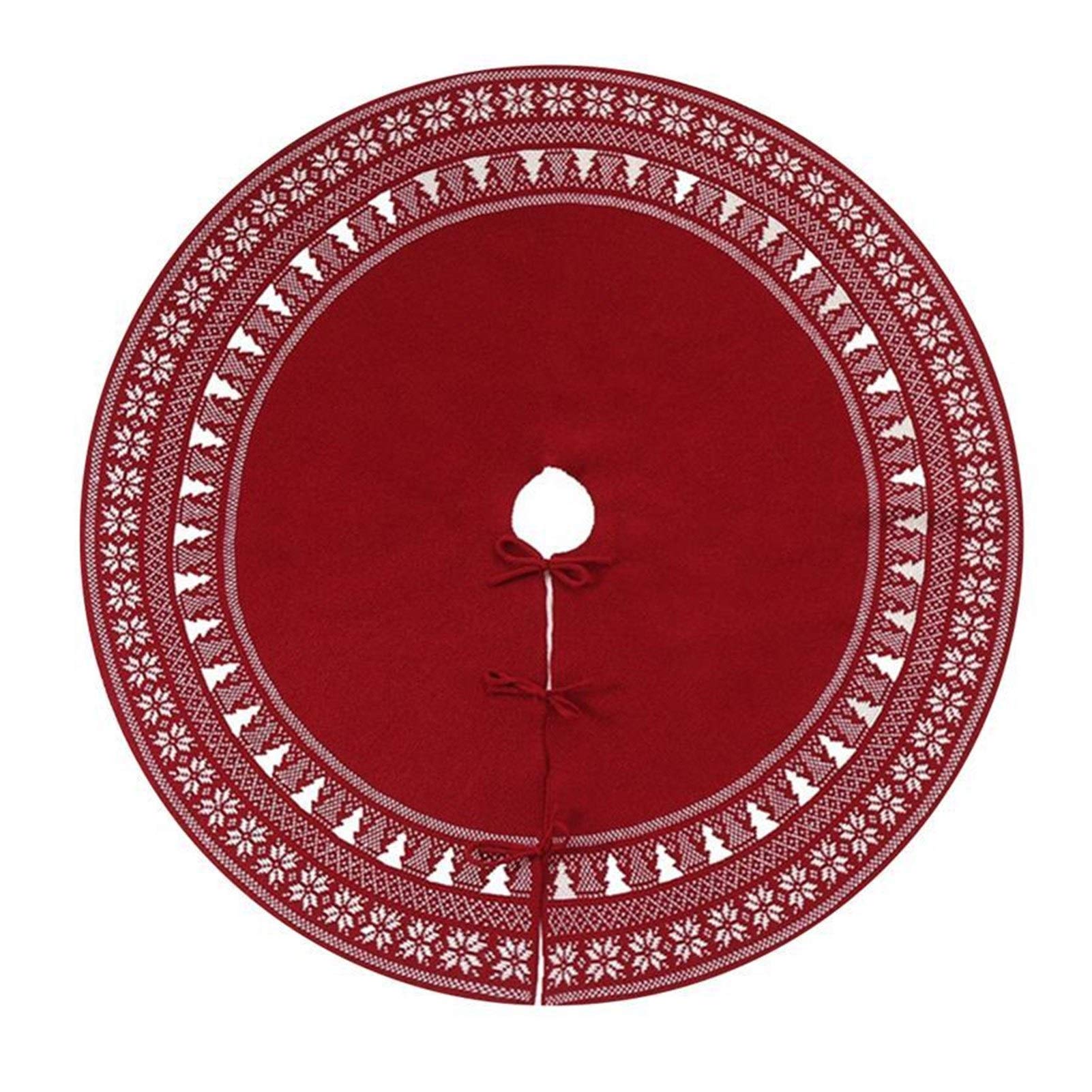YWSZY 92X92cm Red Knitted Christmas Tree Skirt - Festive Holiday Xmas Tree Apron Carpet for Home Decor, New Year & Winter Party Decoration (Perfect for Living Room, Fireplace & Gift Wrapping)