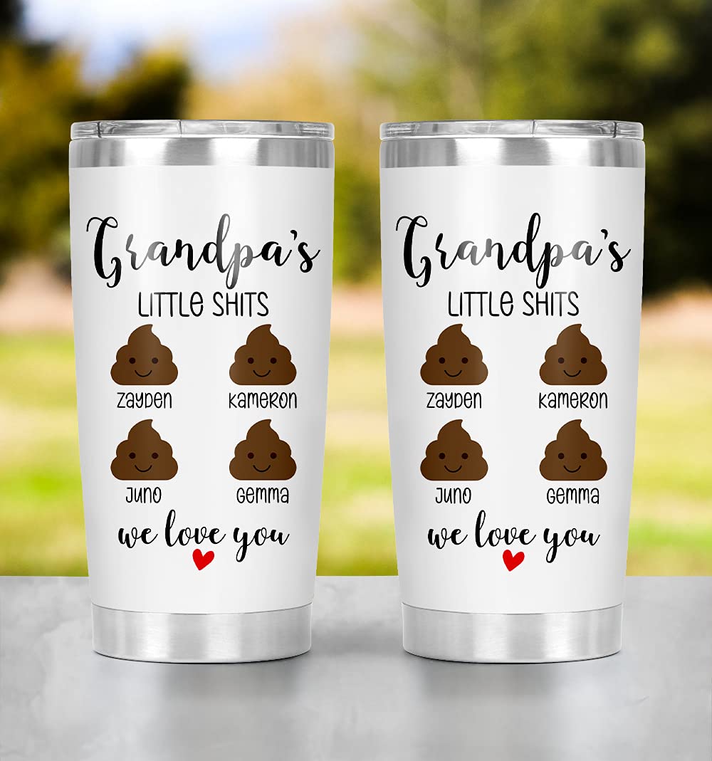 RosaBella Personalized 'Grandpa's Little Shits' 20oz Stainless Steel Tumbler - Vacuum Insulated Travel Mug for Coffee & Water - Funny Father's Day Gift for Grandpas - Perfect for Camping, Road Trips & Office Use