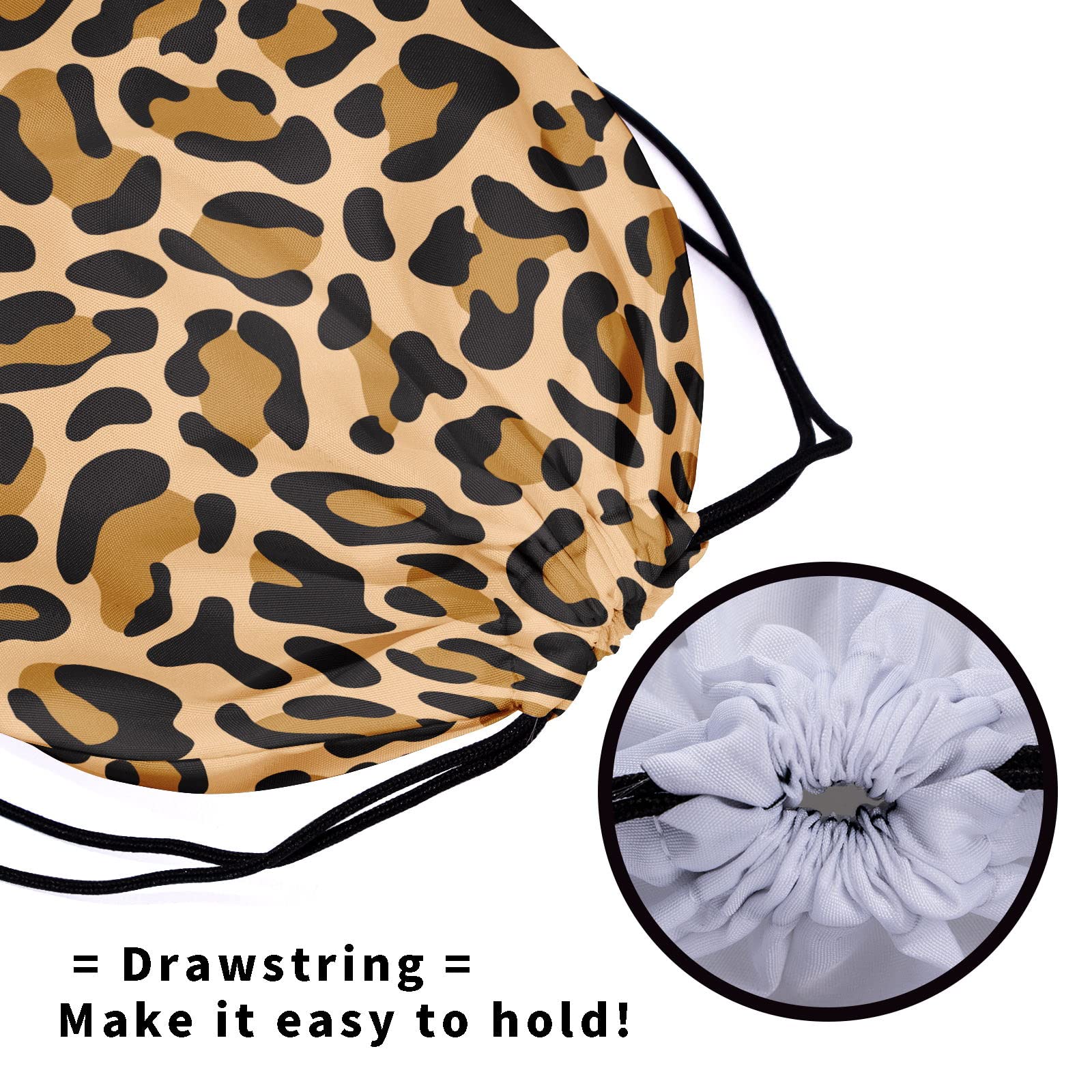 Brown Leopard Print Gymnastics Grip Bag - Adjustable Drawstring Storage Pouch for Sports Gear, Shoes & Towels - Wildlife Cheetah Pattern Polyester Bag for Gym, Travel & Dance Practice