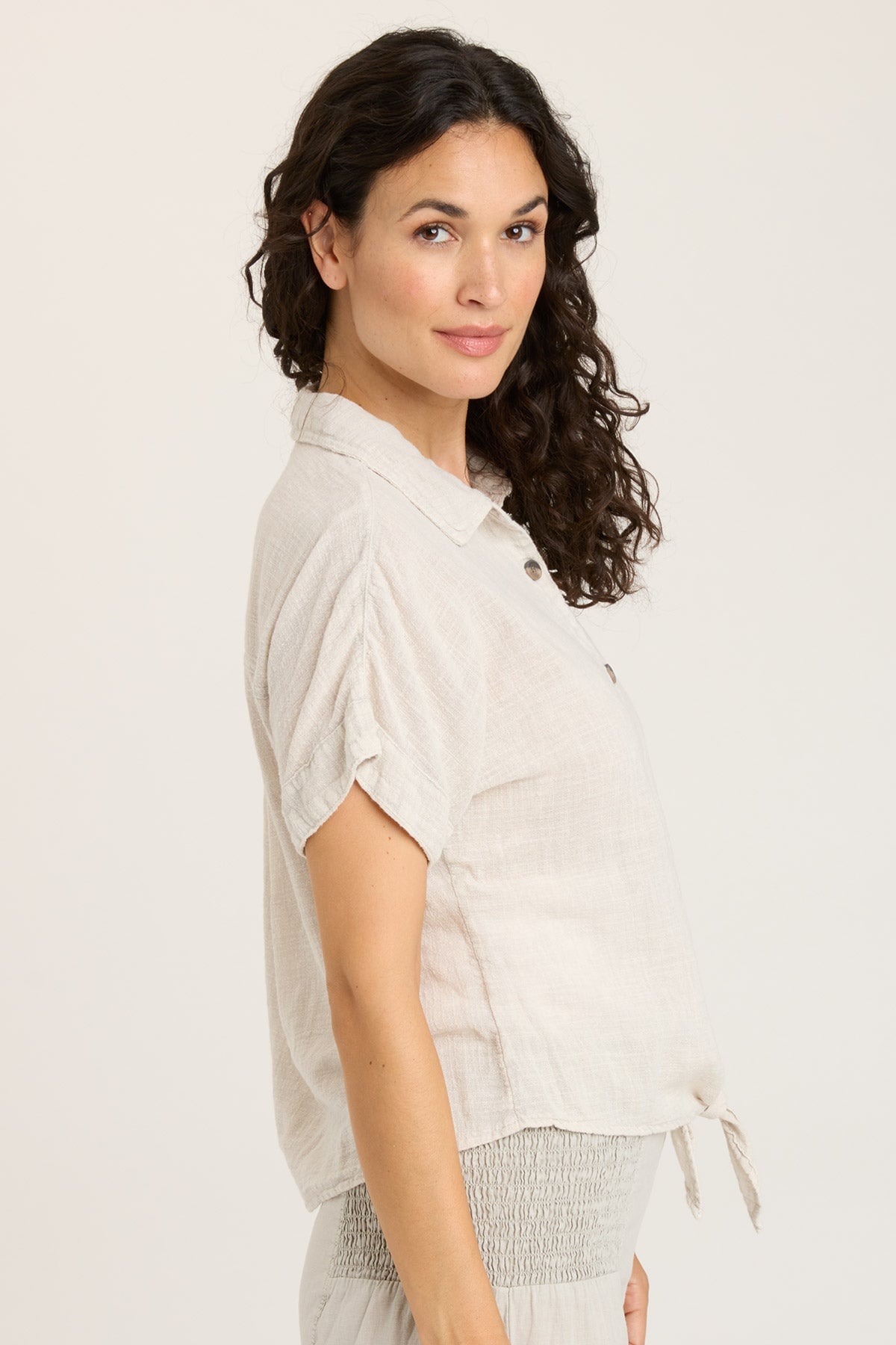 Gauze Teagan Tie Top Women's Casual Blouse - Perfect for Summer Outfits, Beach Wear & Boho Style Fashion