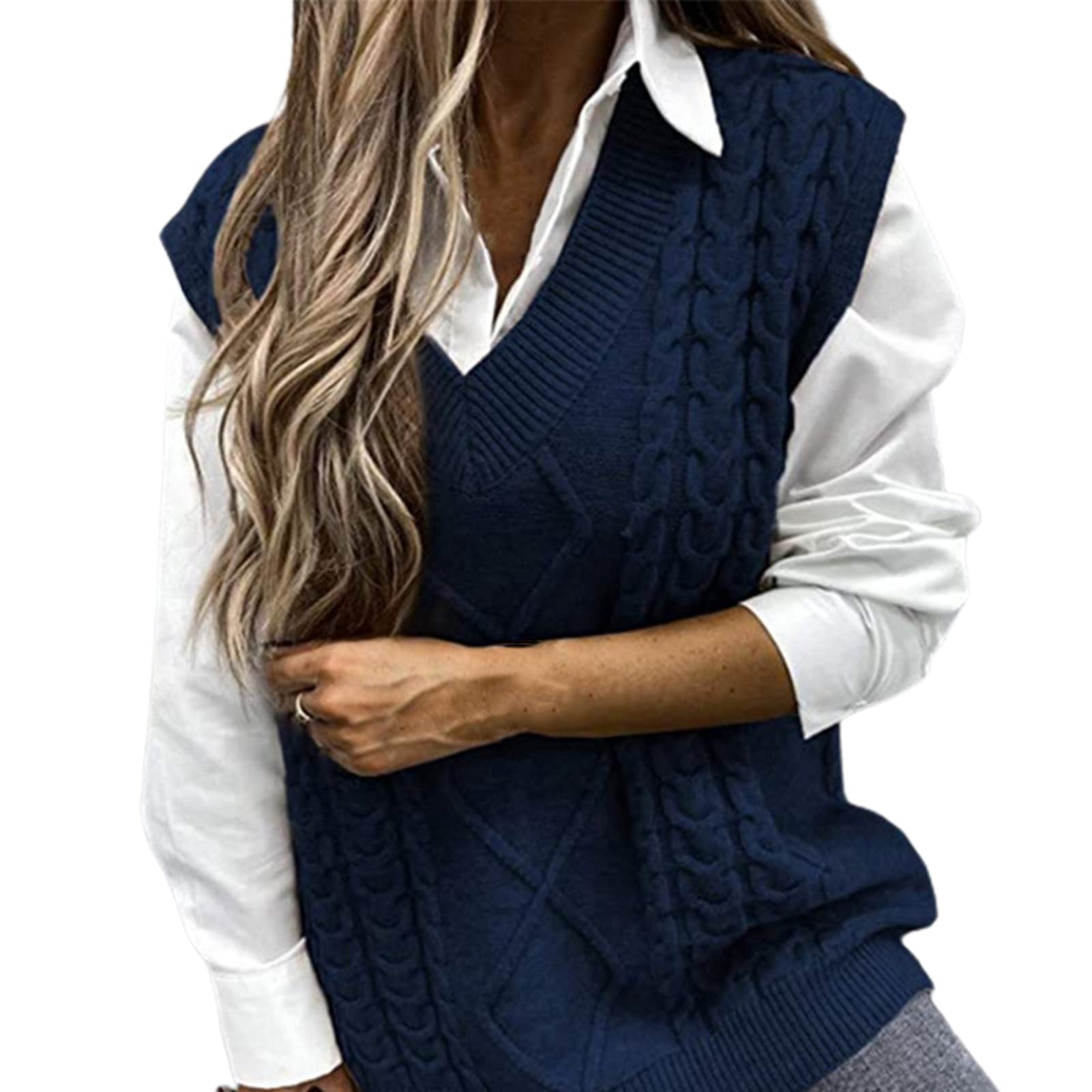 Women's Ribbed Waffle Knit Pullover Vest - Sleeveless Loose Fit Sweater Tank Top for Casual Wear & Layering | Cozy Fall & Winter Fashion