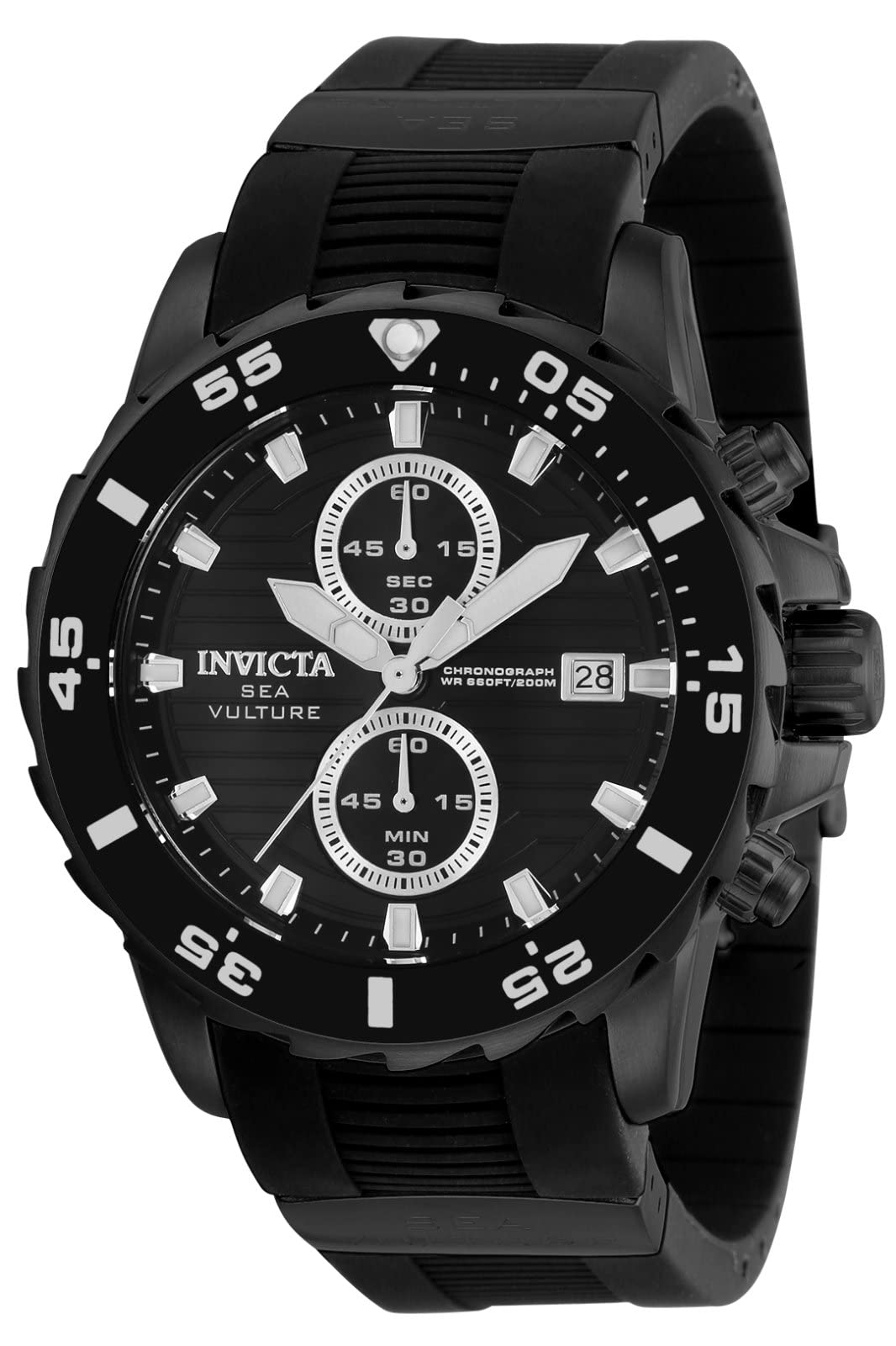 Invicta 35037 Men's Sea Vulture Chronograph Black Rubber Strap Watch - Waterproof Diver's Watch for Swimming, Diving & Outdoor Adventures